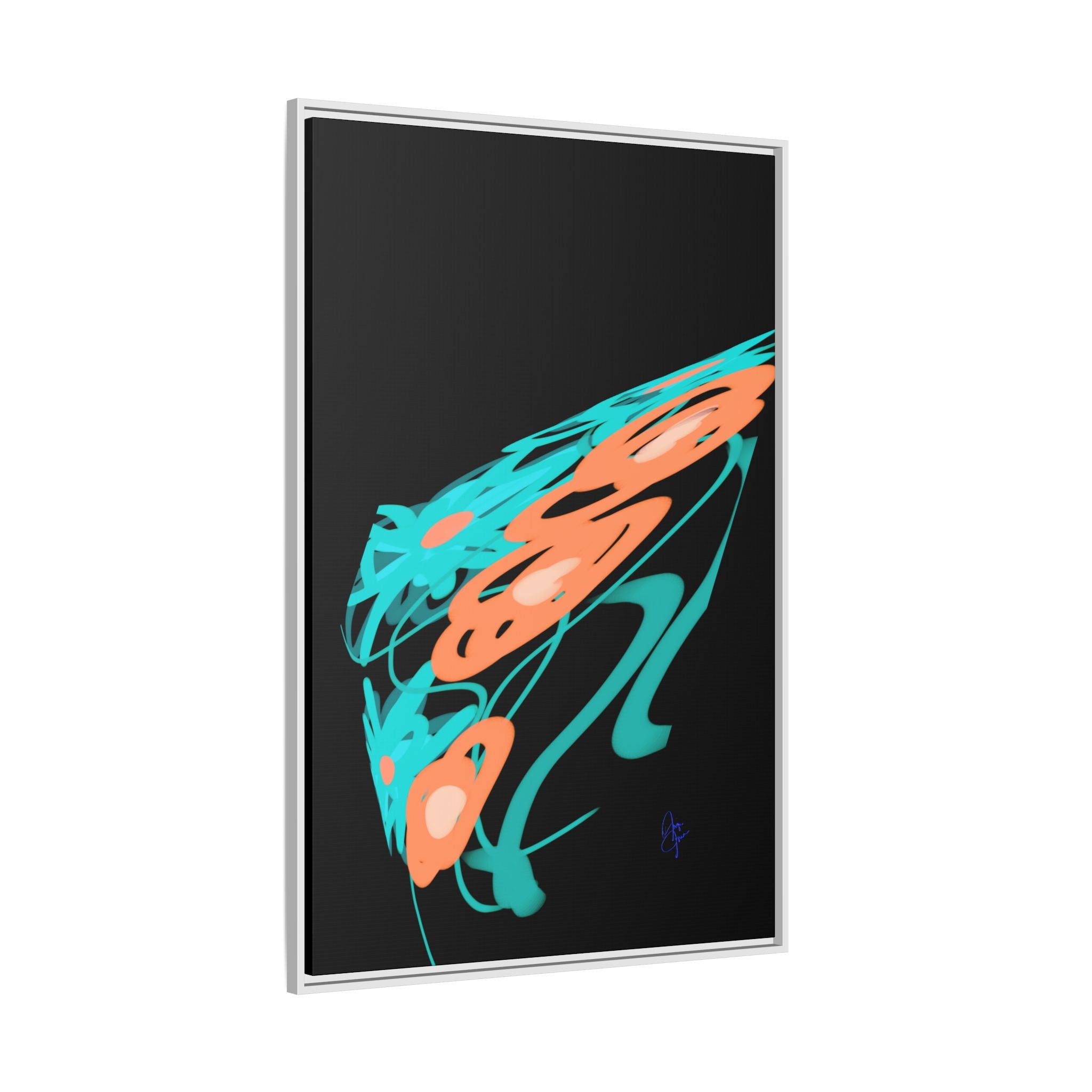 Abstract Teal & Coral Splash Framed Canvas