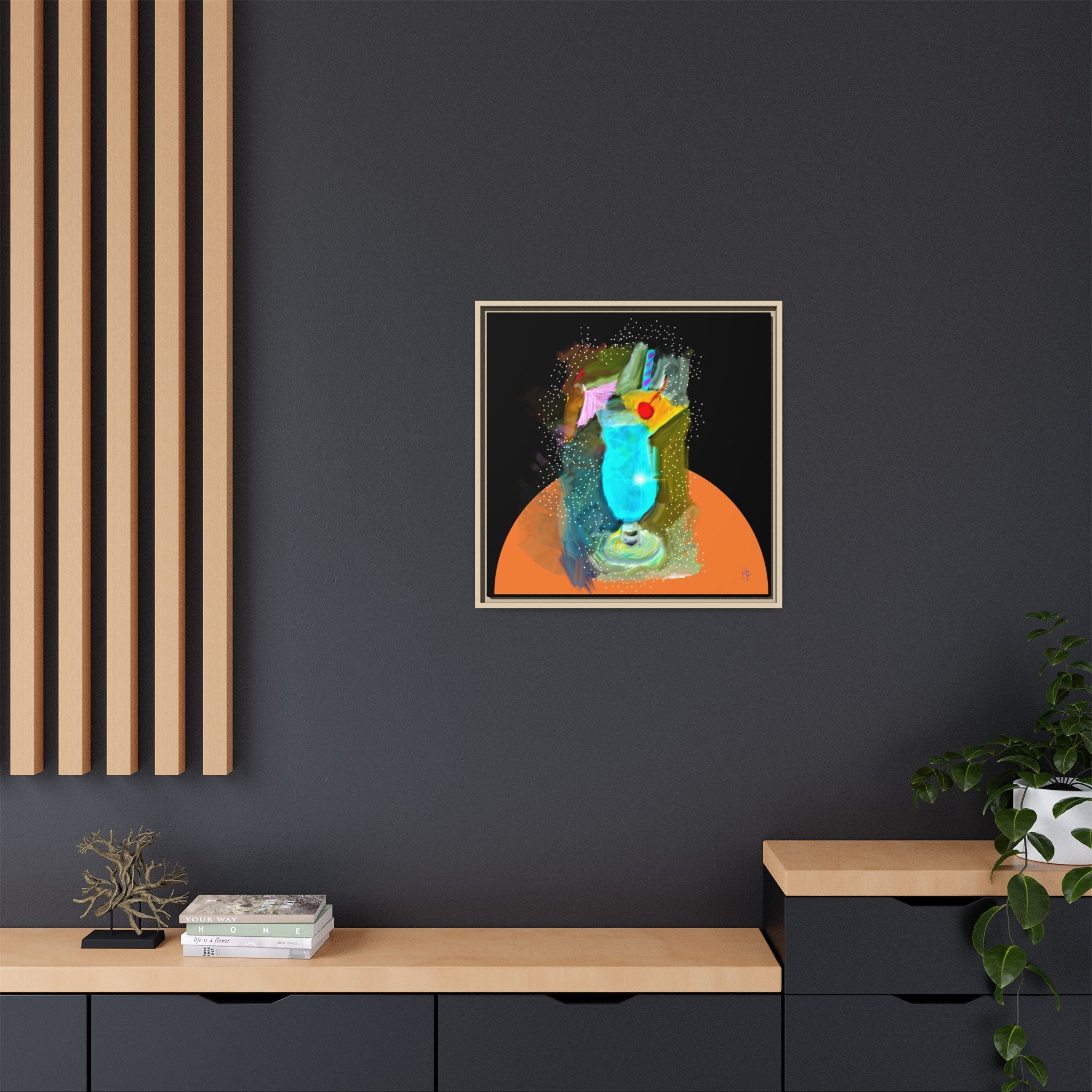 Tropical Blue Cocktail Canvas Print — Framed Matte Bar Art