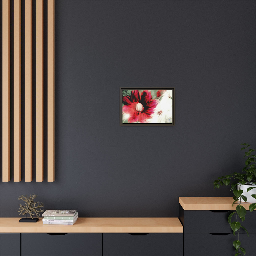 Framed Matte Canvas Print — Blurred Red & White Floral Art