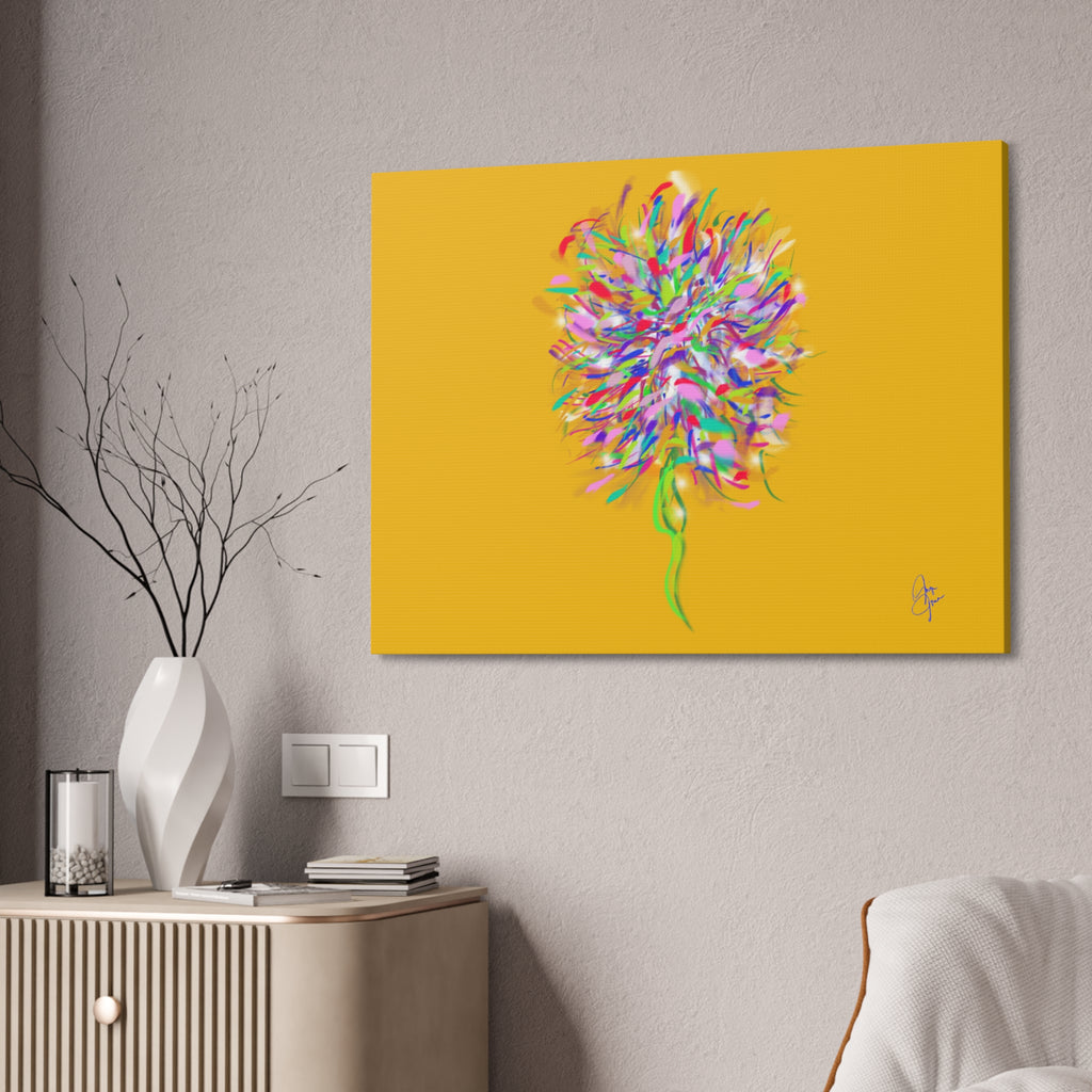 Abstract Floral Burst Canvas Print — Colorful Flower Wall Art on Deep Blue