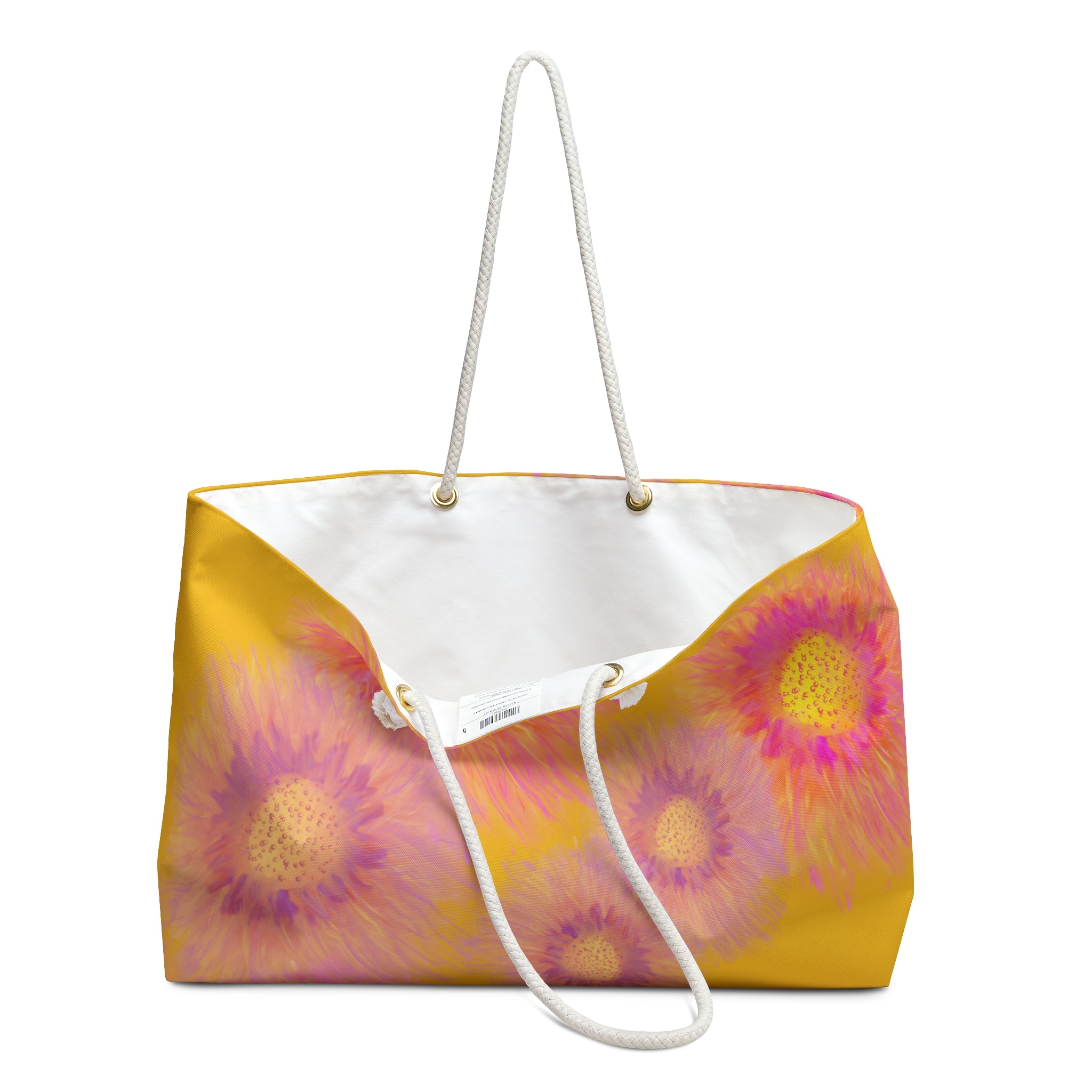 Sunburst Floral Weekender Bag — Pink & Yellow Boho Tote for Travel