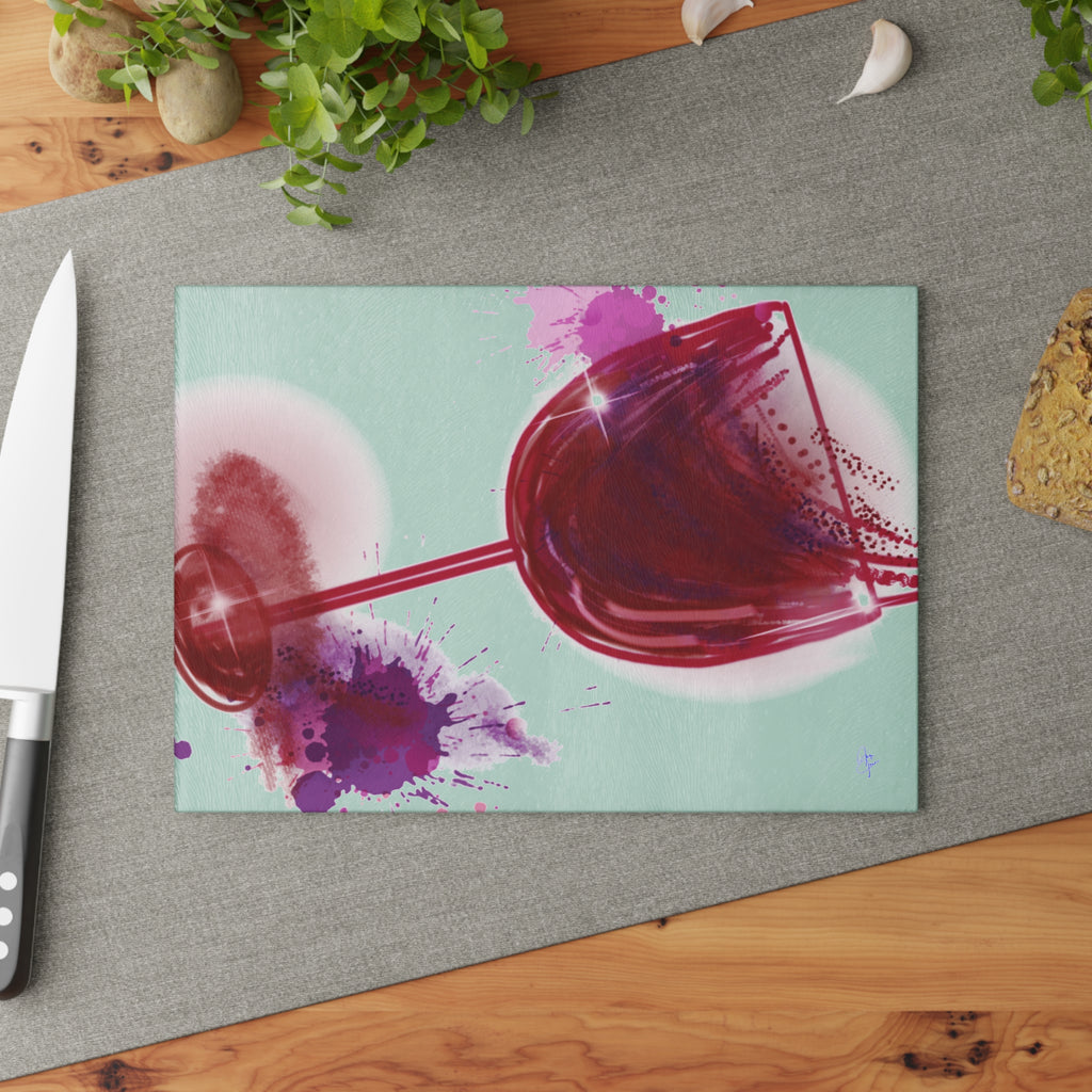 Wine Glass Glass Cutting Board — Watercolor Splash Kitchen Cutting Board, Entertaining & Gift