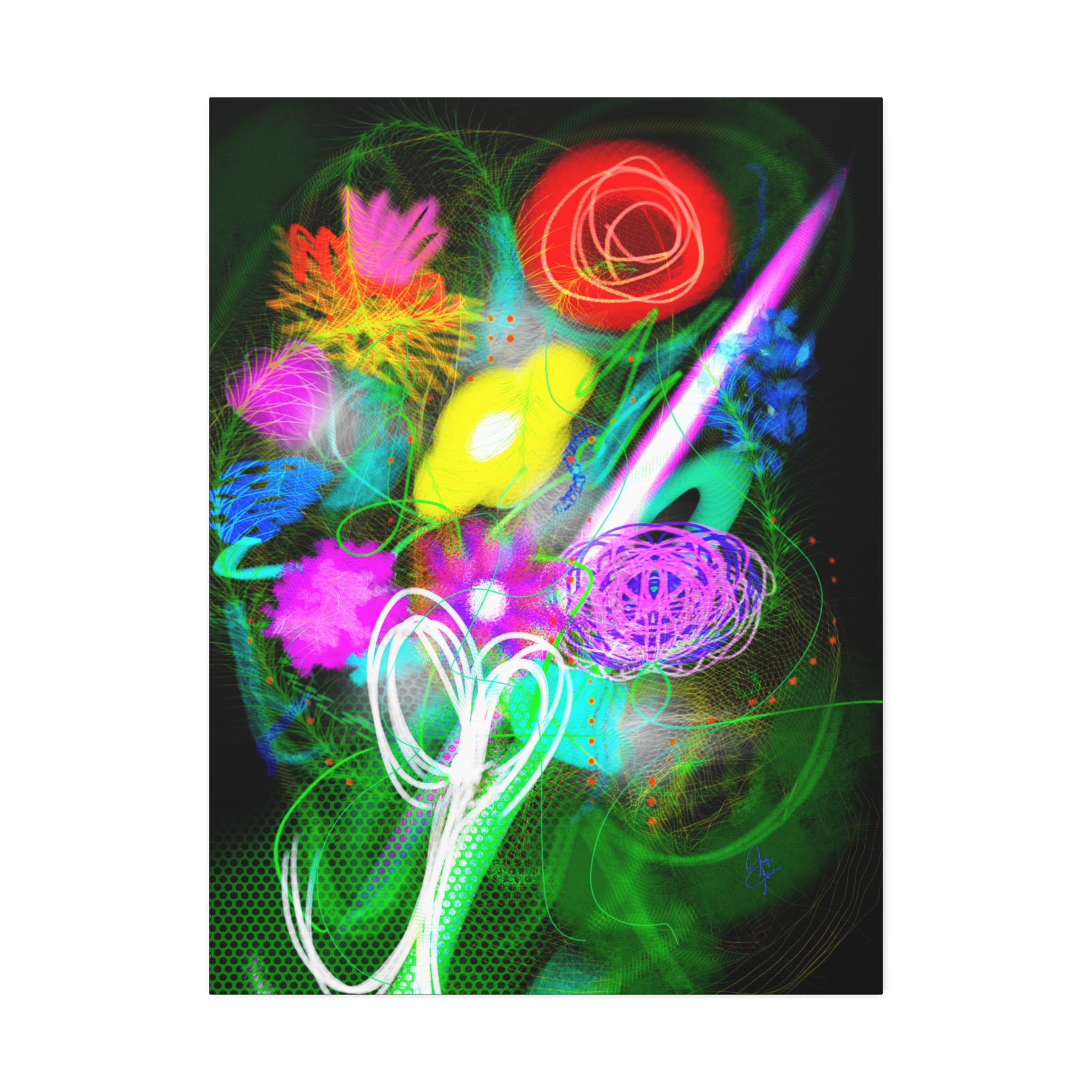 Neon Floral Abstract Canvas Print — Vibrant Glow Wall Art