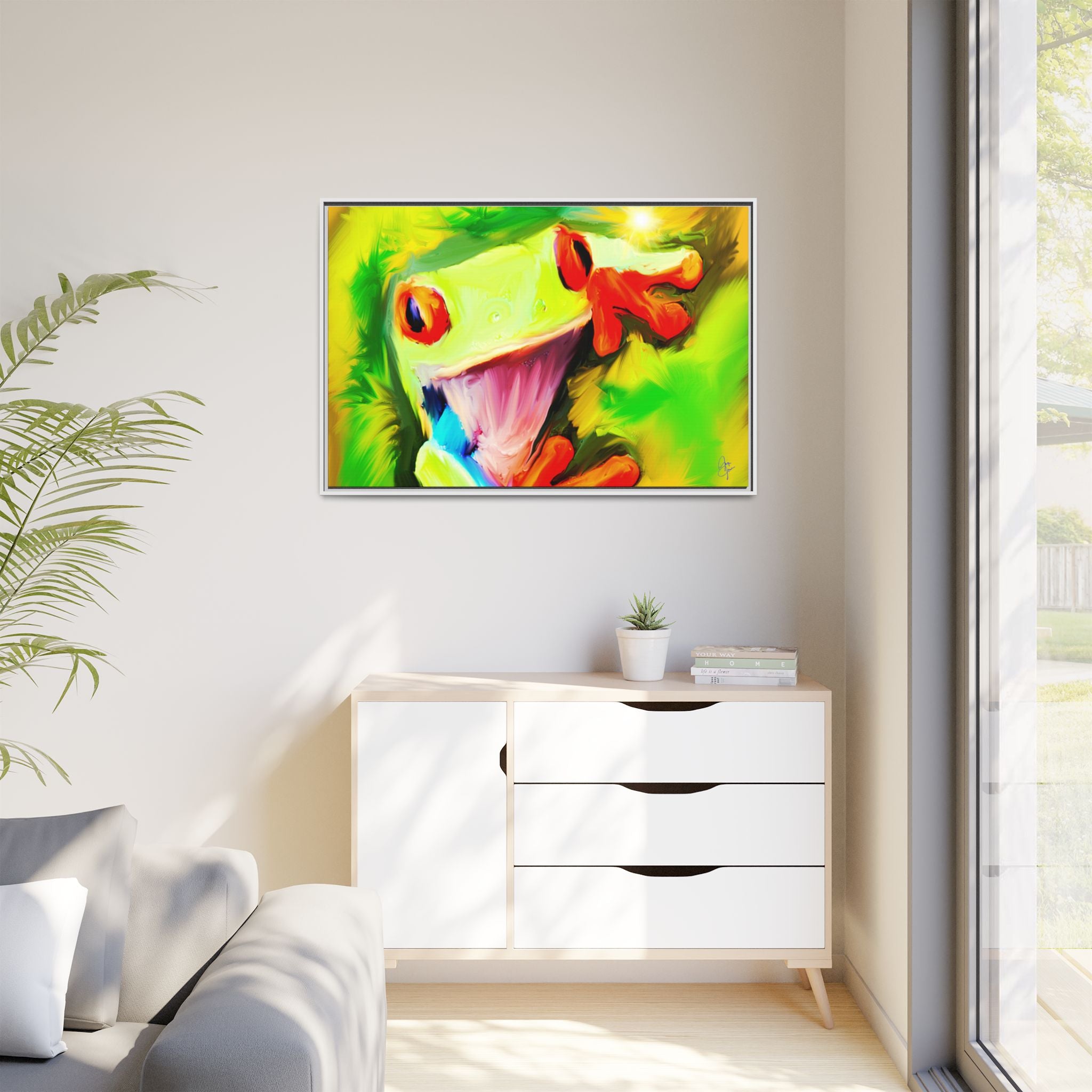 Colorful Tree Frog Matte Canvas Print — Framed Tropical Wall Art
