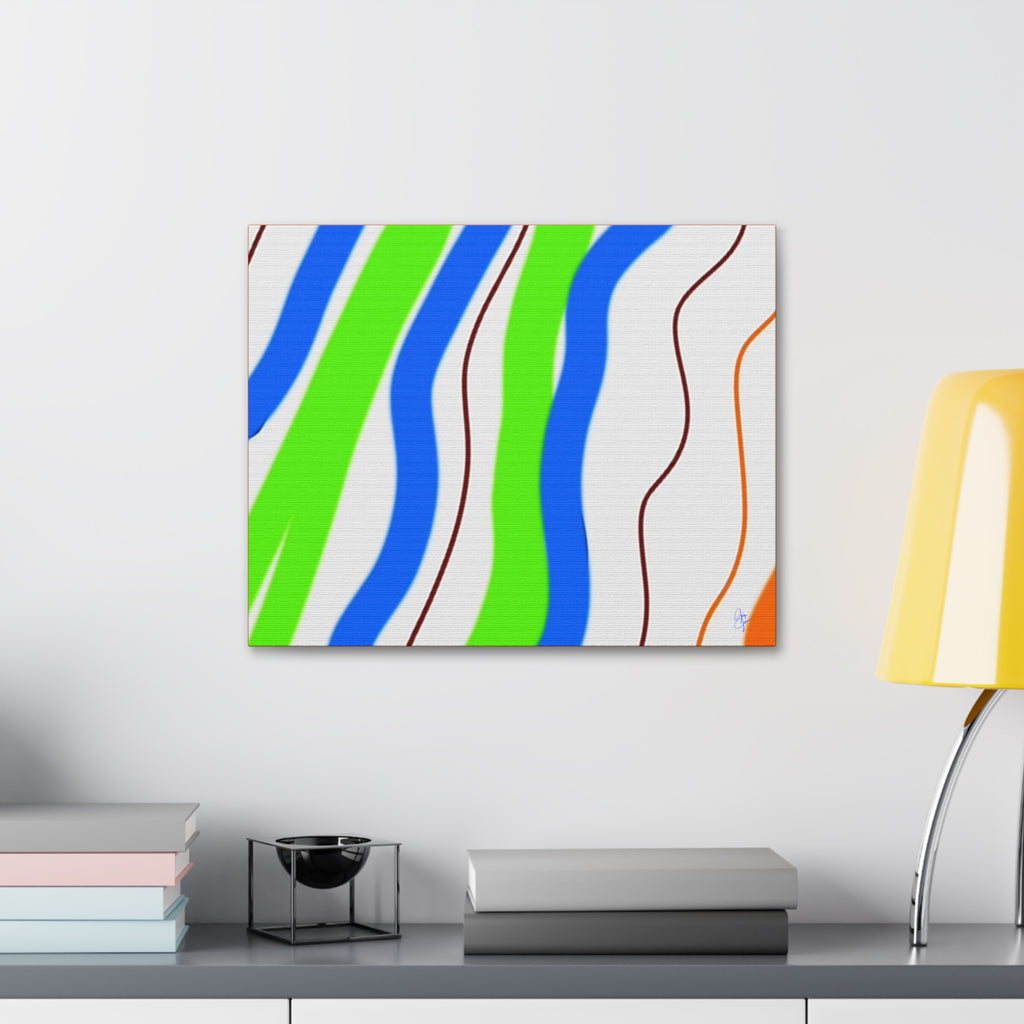 Abstract Wavy Stripes Canvas Print — Colorful Blue, Green & Orange Wall Art