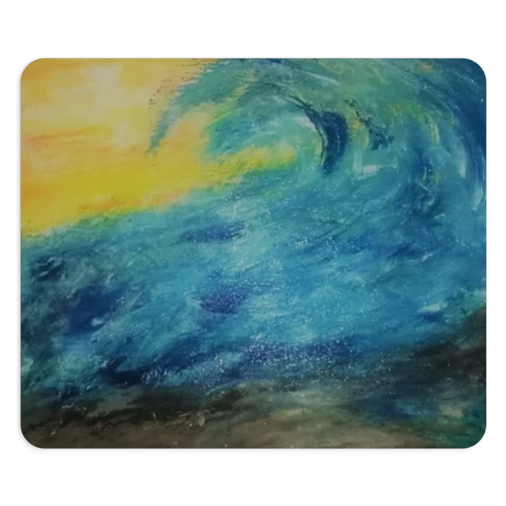 Ocean Wave Art Mouse Pad — Abstract Blue & Yellow Seascape Desk Mat