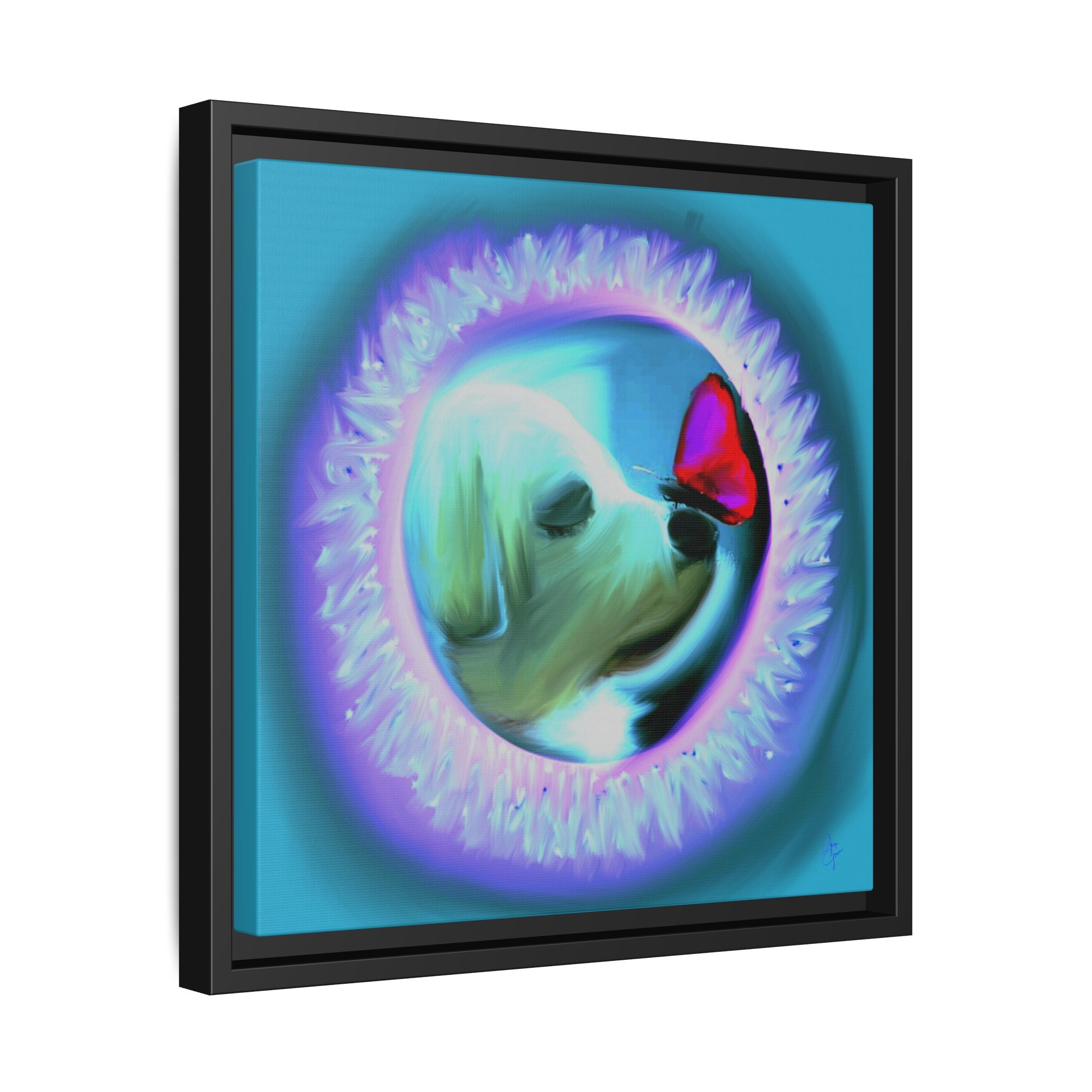 Framed Matte Canvas - Puppy with Butterfly Pop Art