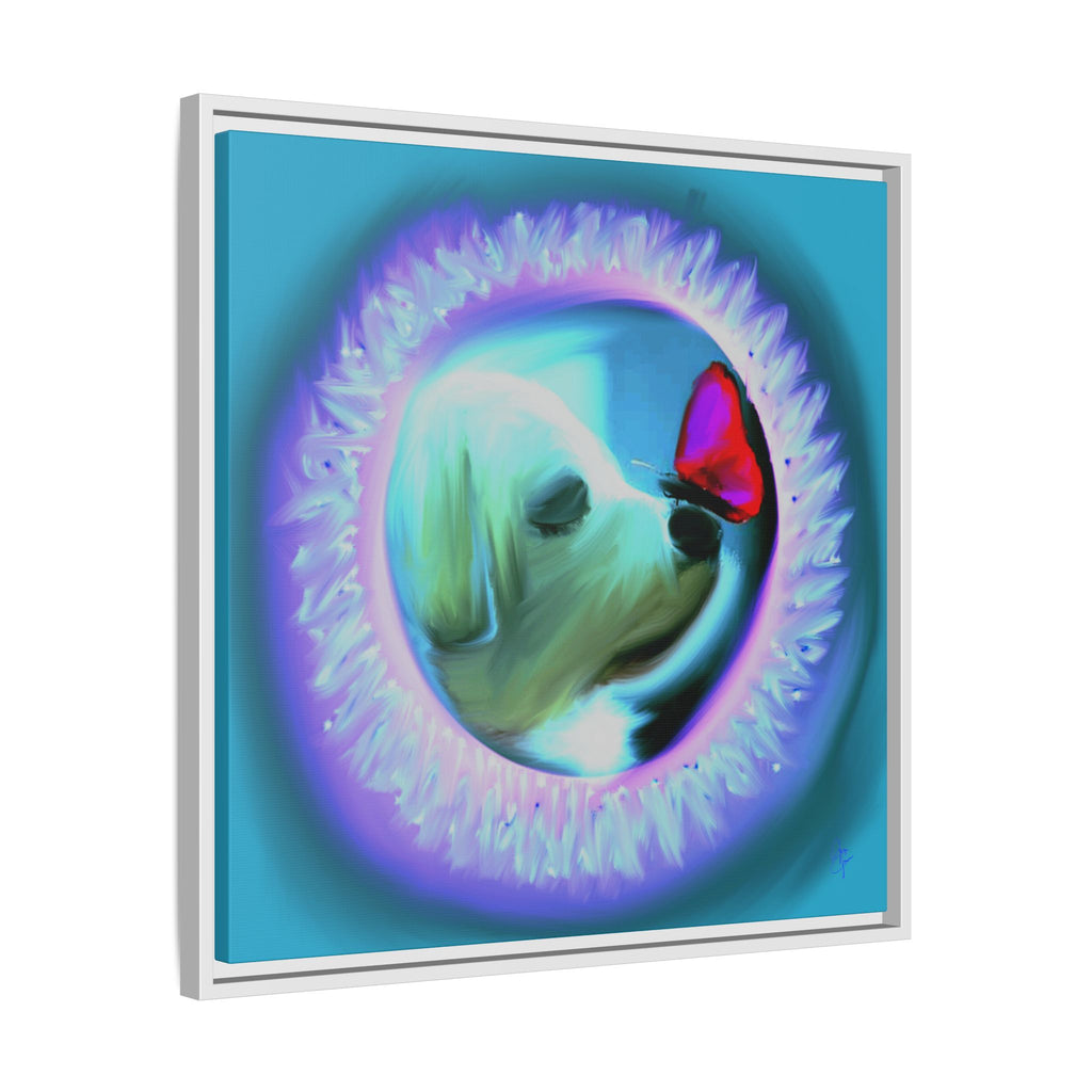 Framed Matte Canvas - Puppy with Butterfly Pop Art