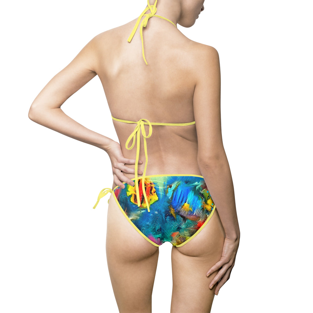 Tie-Side Tropical Watercolor Bikini — Women's Triangle Swimsuit