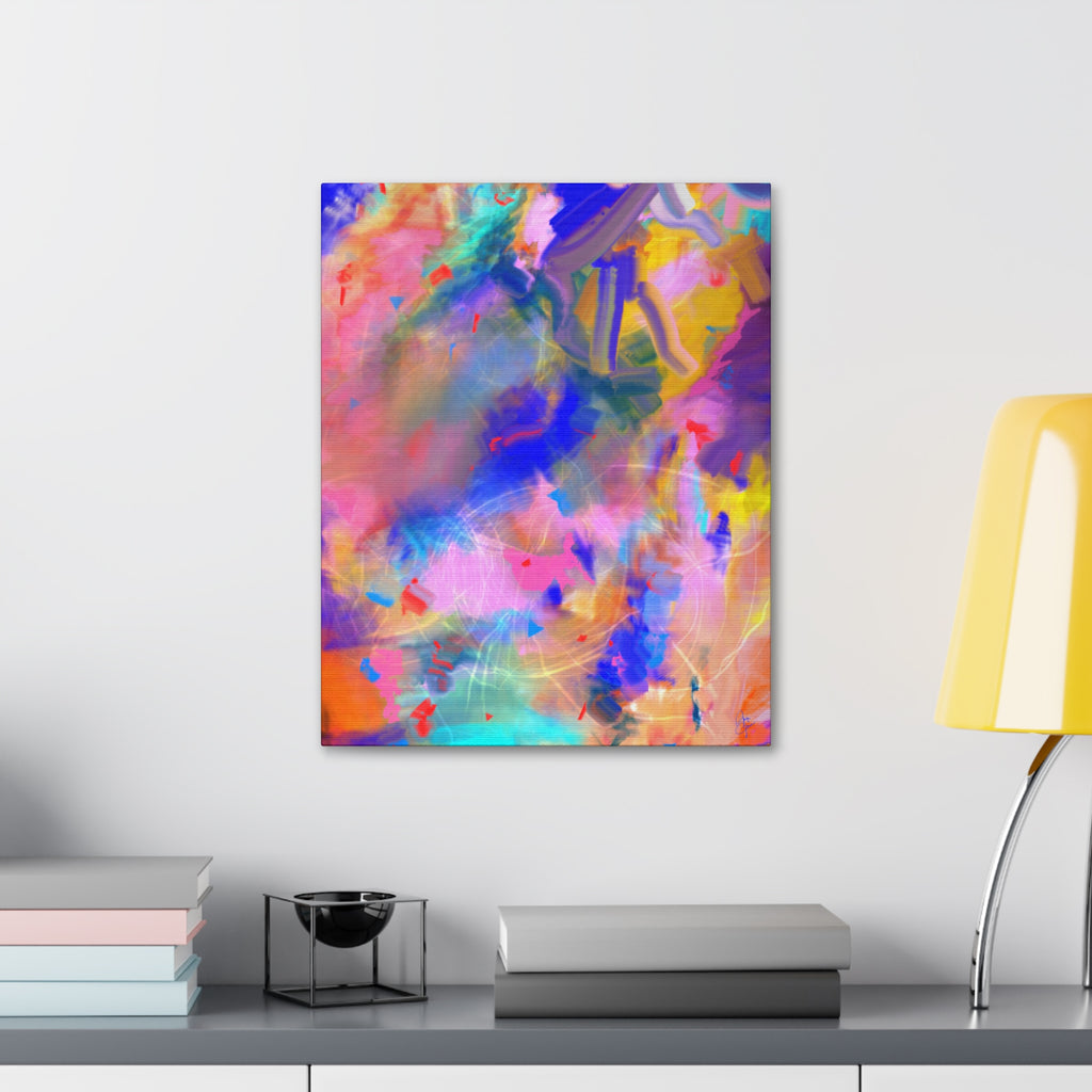 Abstract Color Burst Canvas – Vibrant Pink & Blue Stretched Wall Art
