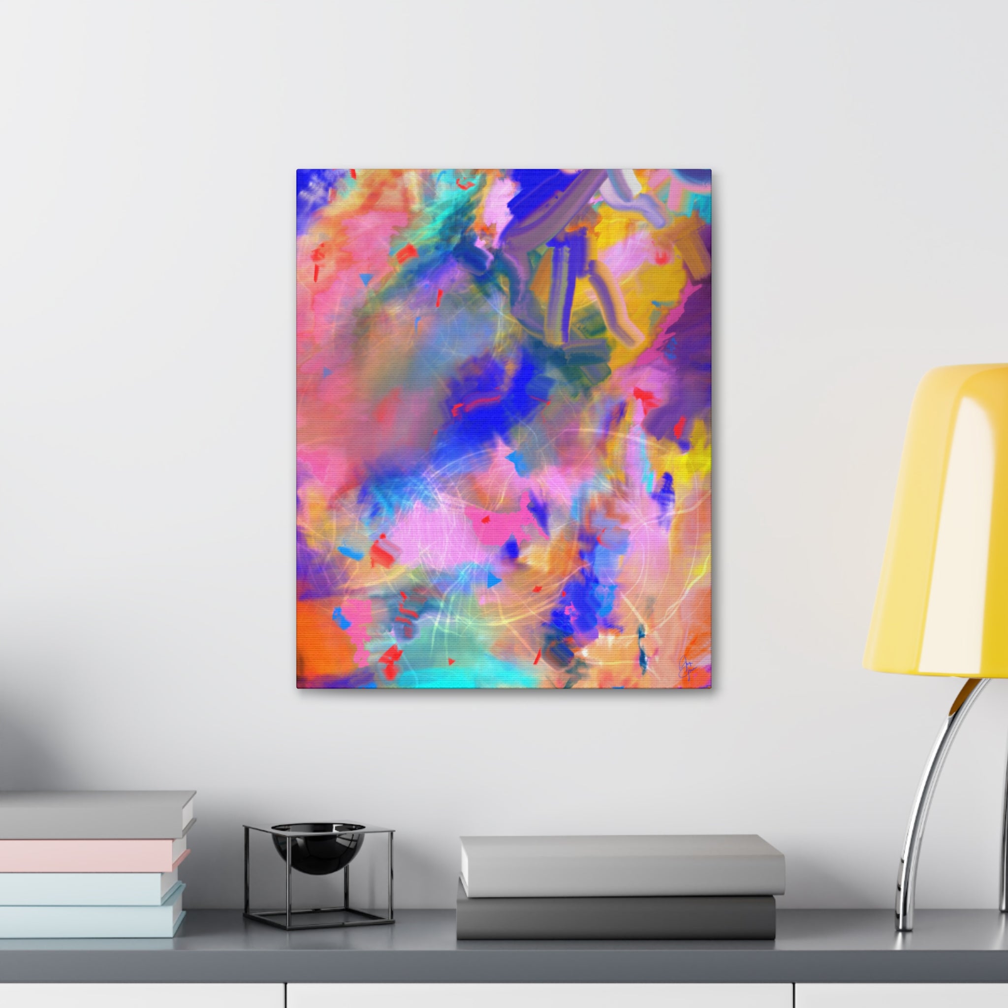 Abstract Color Burst Canvas – Vibrant Pink & Blue Stretched Wall Art