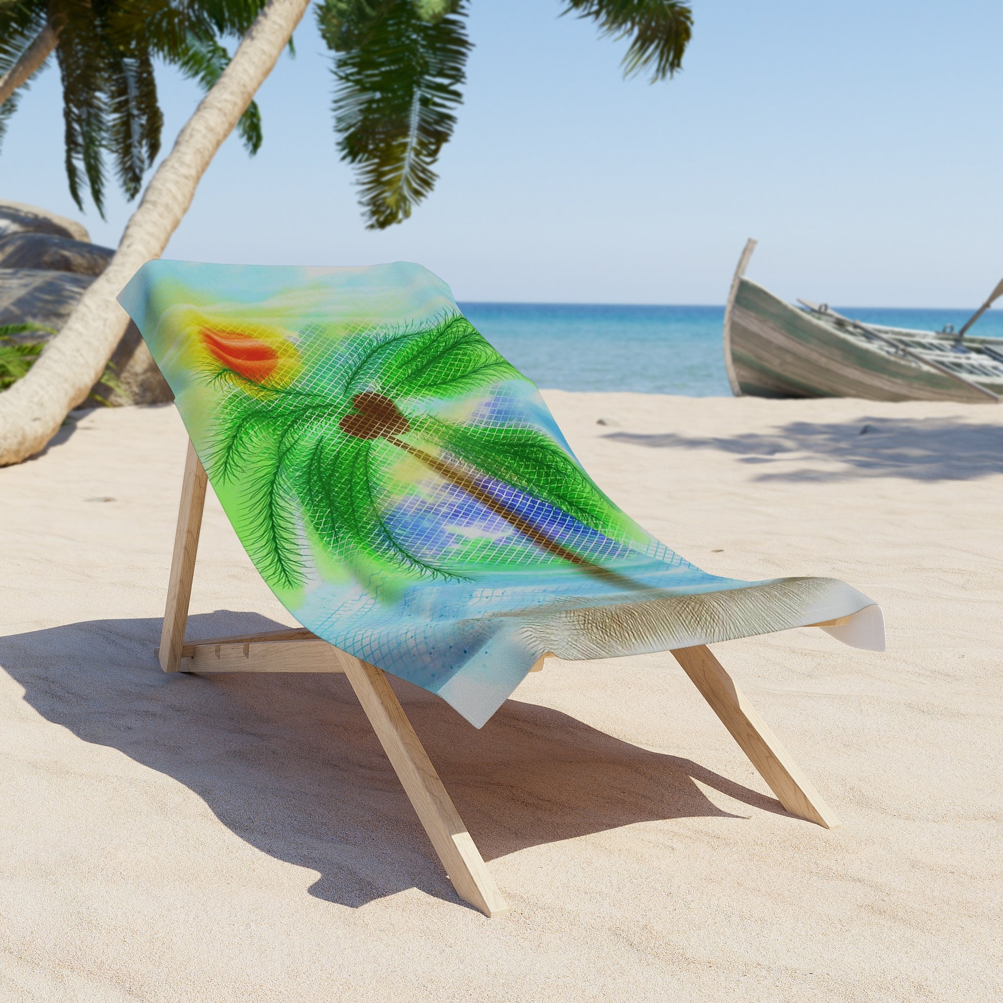 Beach Towel — Tropical Palm Tree Sunset Design