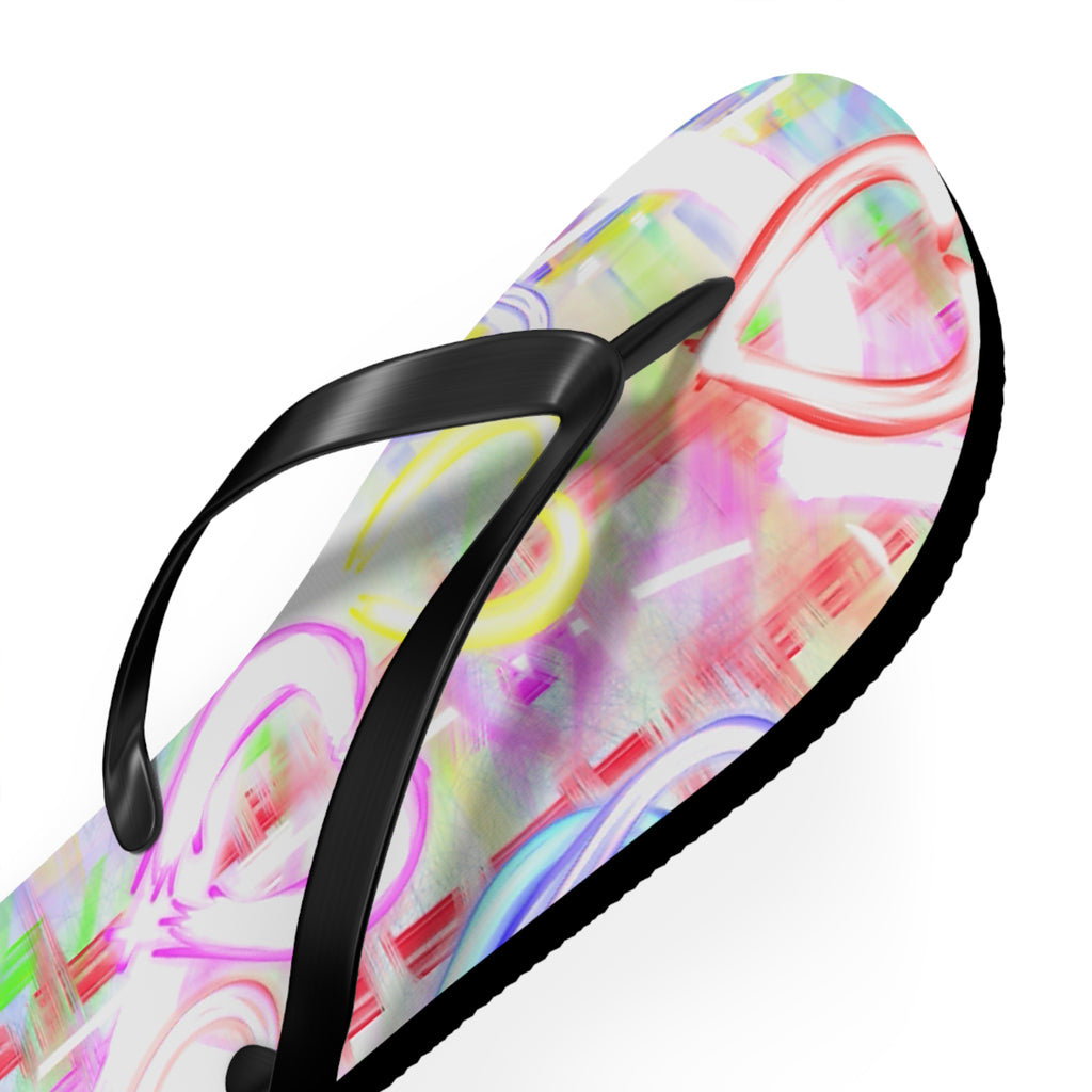 Heart Pattern Flip Flops — Pastel Neon Love Beach Sandals