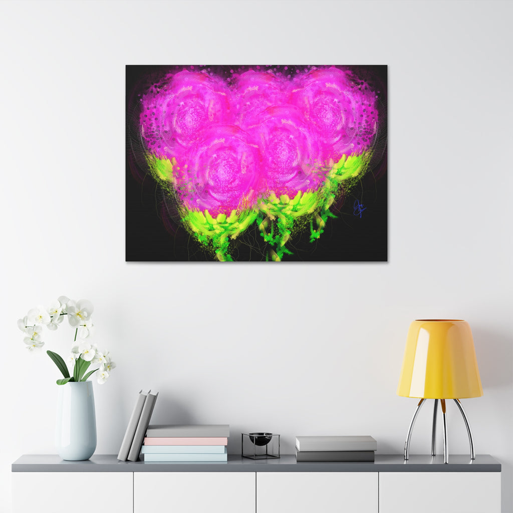 Bright Pink Floral Canvas Print — Modern Abstract Rose Wall Art (Stretched Canvas)