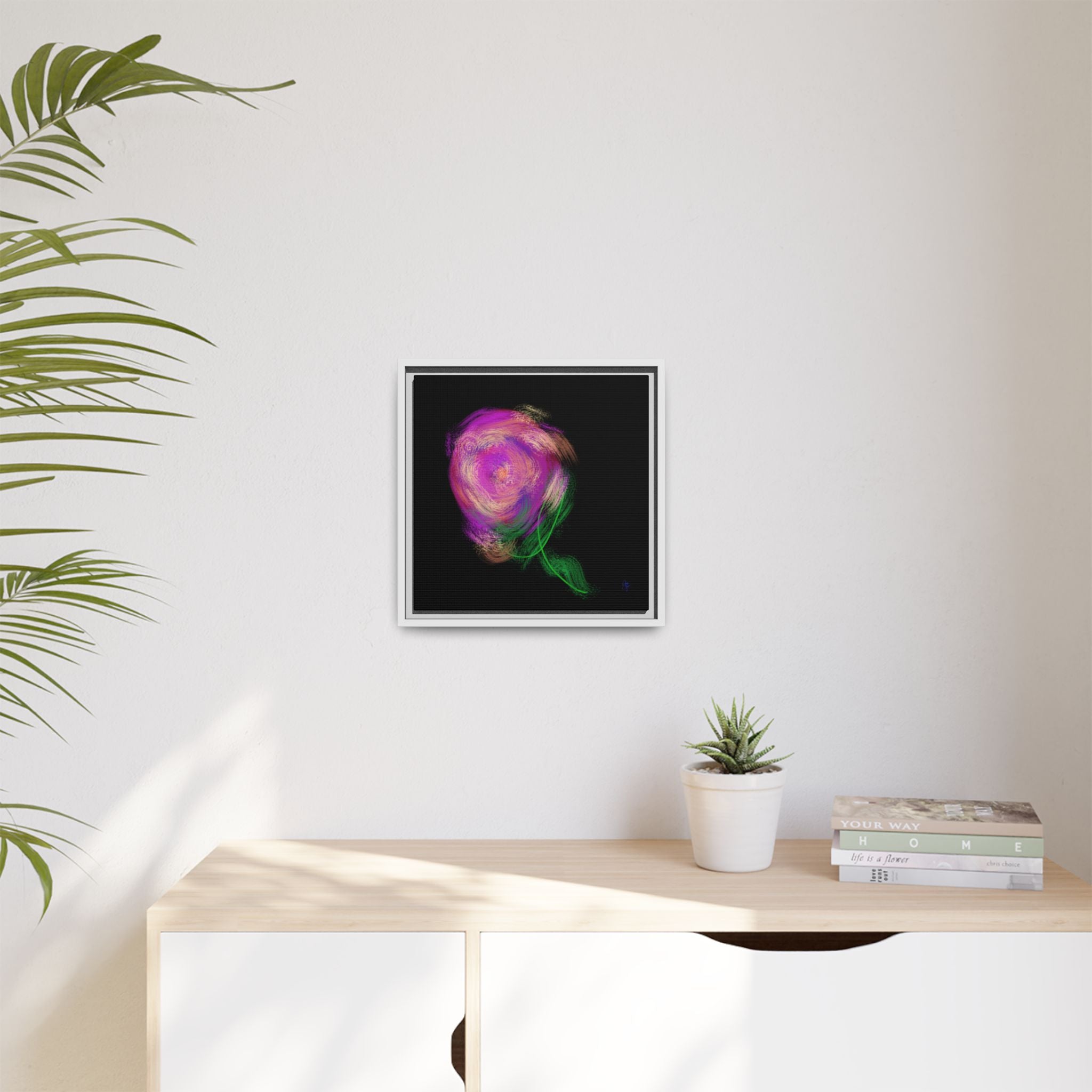 Abstract Rose Swirl Matte Framed Canvas — Multicolor Floral Wall Art