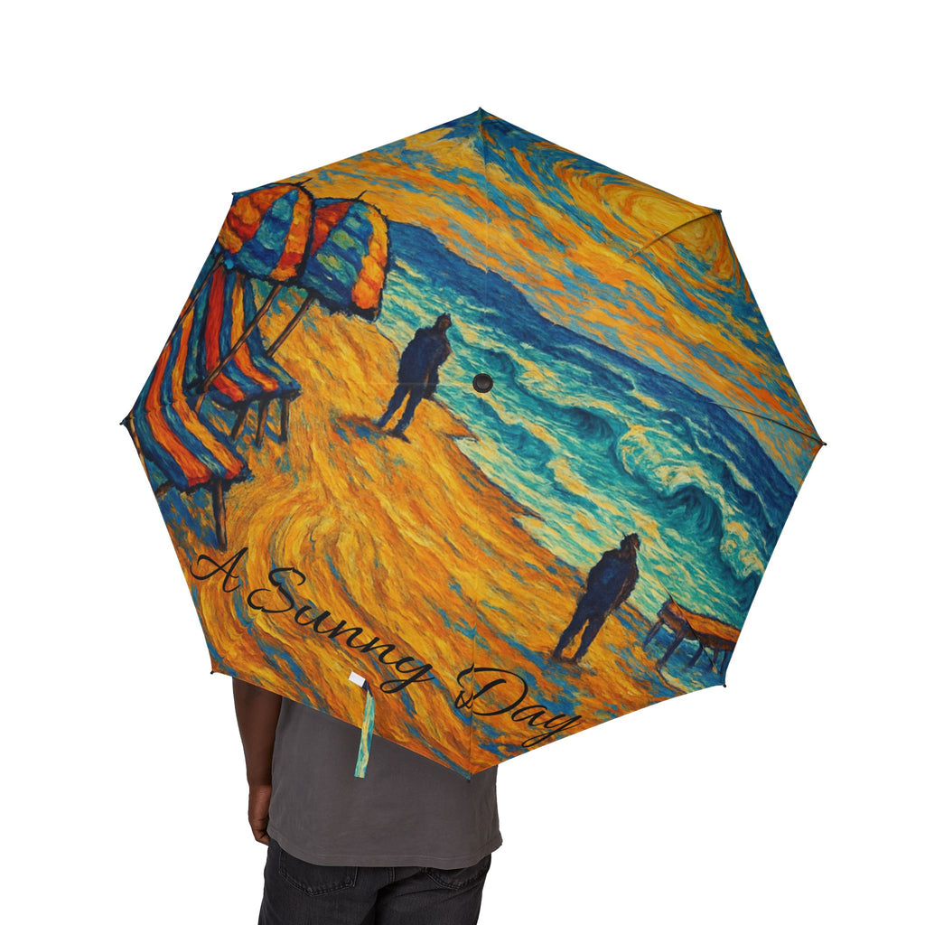 Starry Beach Foldable Umbrella — Van Gogh Style Ocean Print