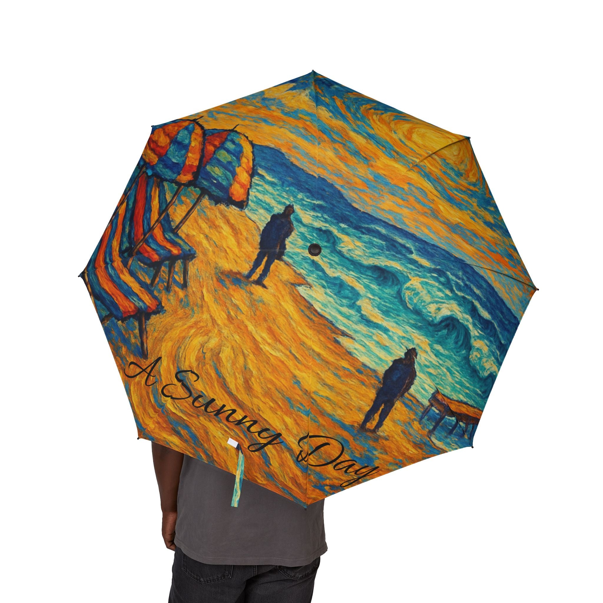 Starry Beach Foldable Umbrella — Van Gogh Style Ocean Print