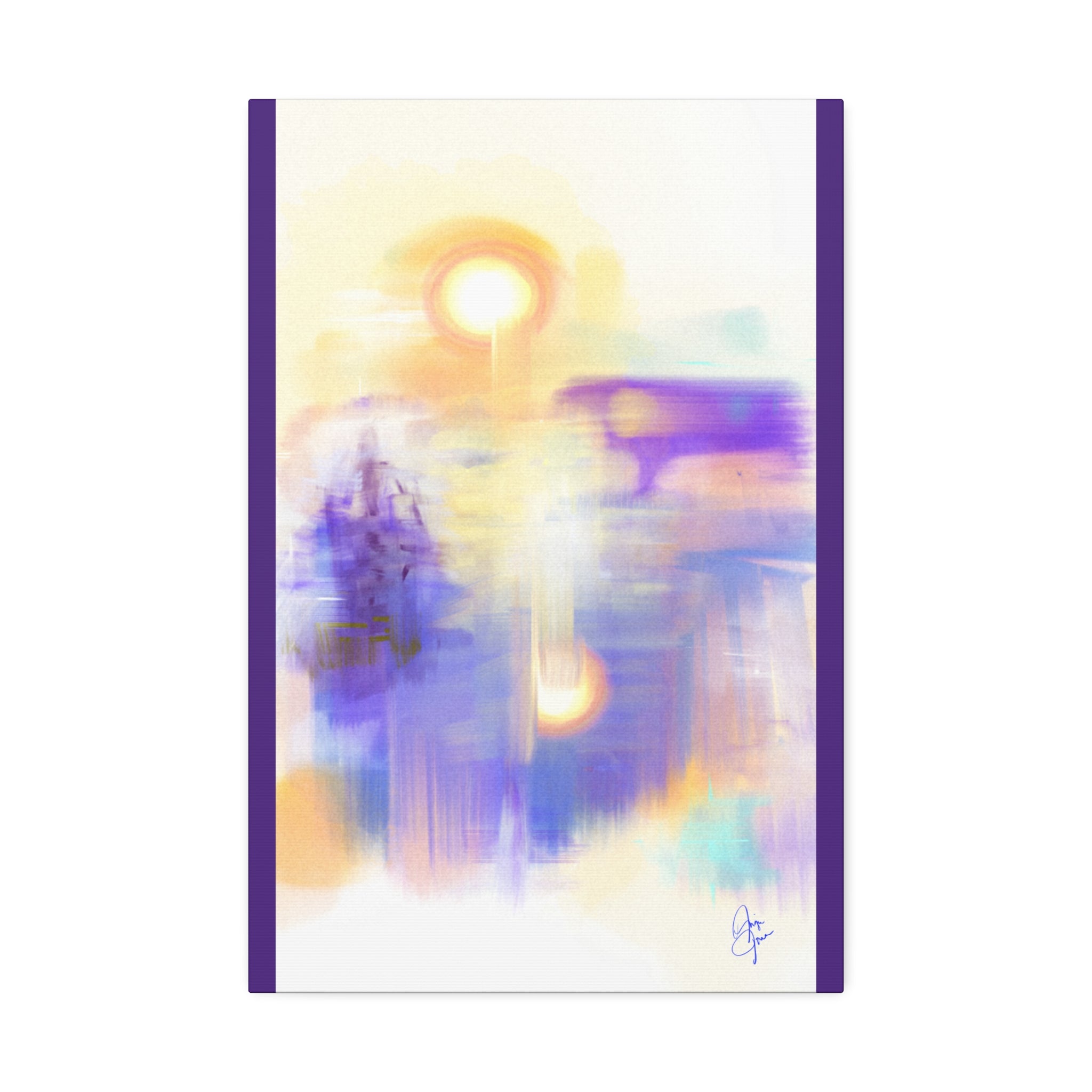 Abstract Sunrise Canvas Print — Ethereal Purple & Gold Stretched Wall Art (1.5" Depth)