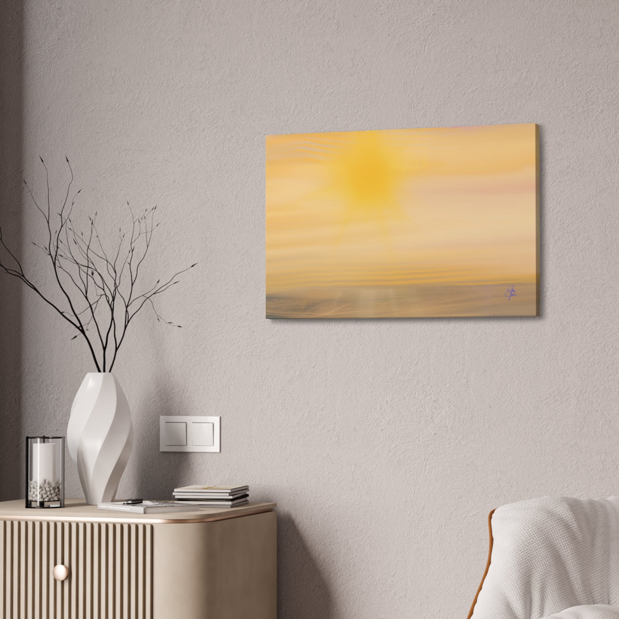 Golden Sunrise Canvas Wall Art – Tranquil Coastal Landscape, Stretched 1.5"