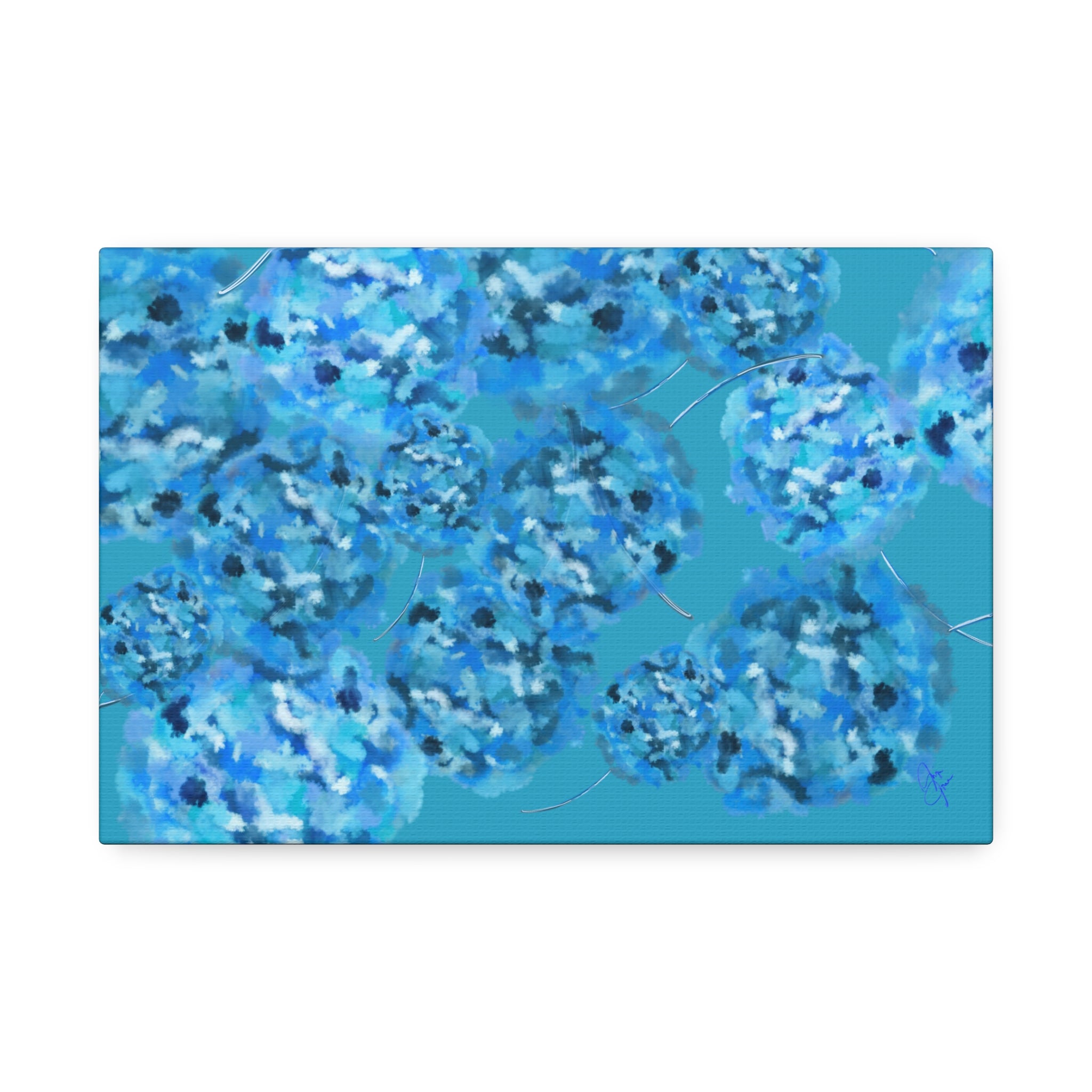 Blue Hydrangea Canvas Wall Art — Abstract Floral Stretched Canvas (1.5" Depth)