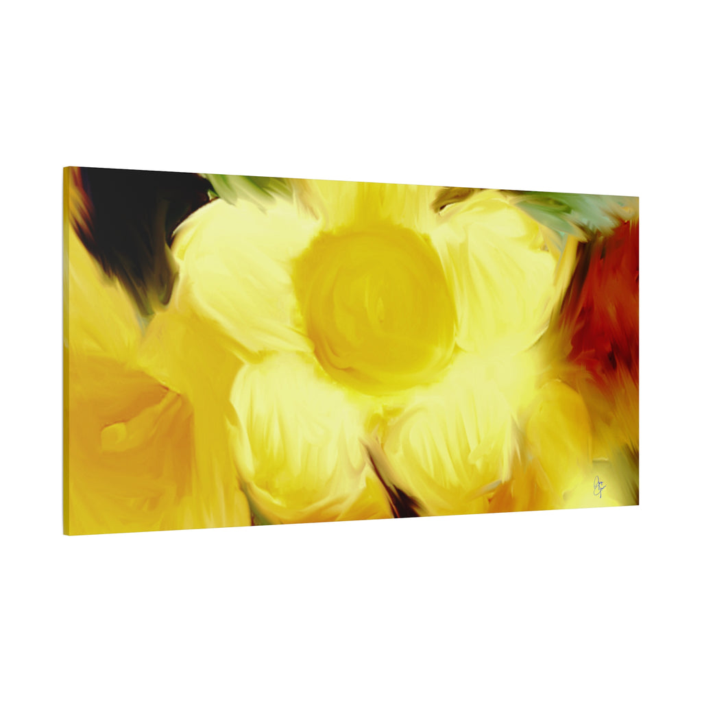 Yellow Floral Canvas Wall Art – Bright Sunflower-Style Painting, Matte Stretched Print