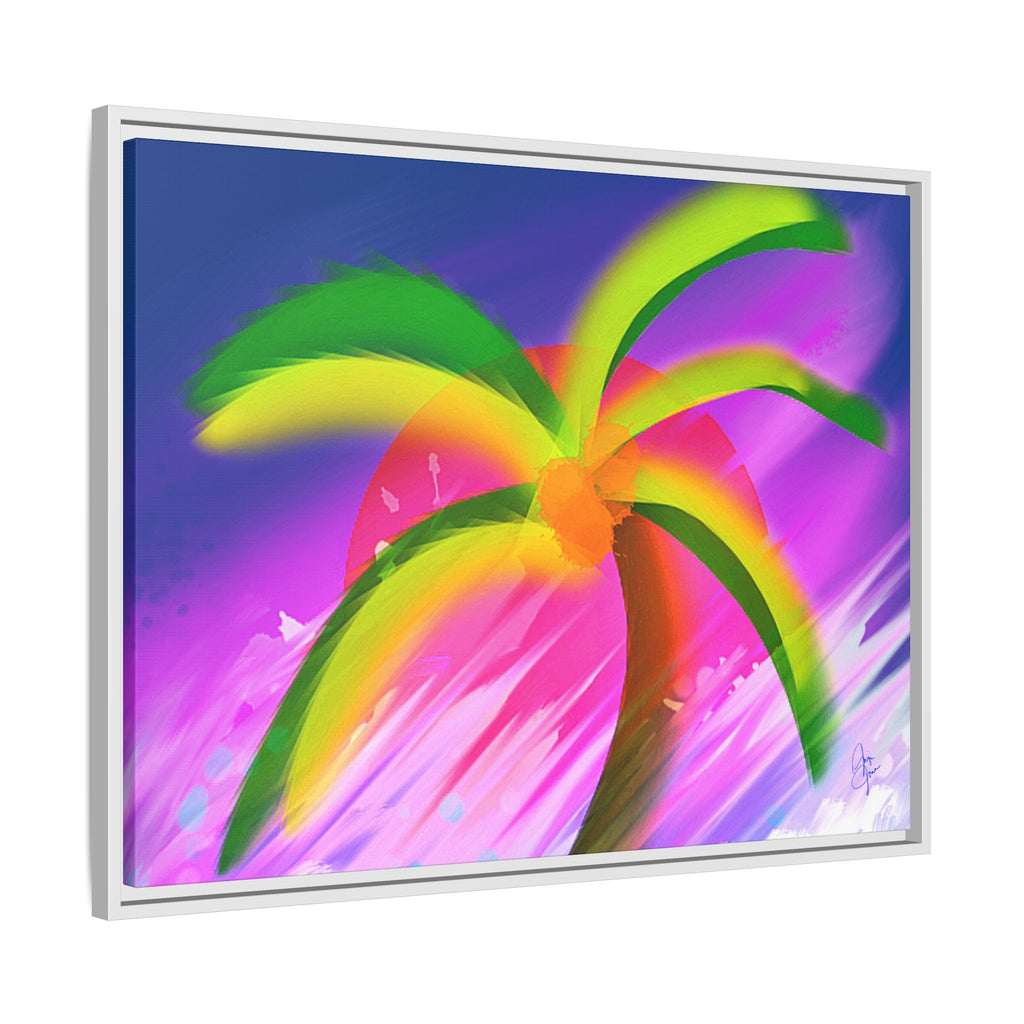 Framed Matte Canvas Print — Neon Palm Beach Art