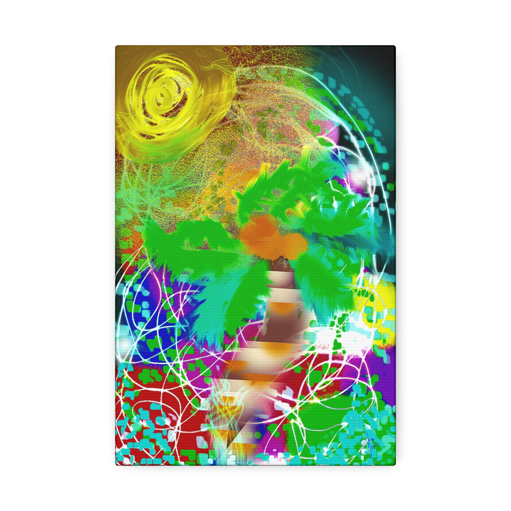 Tropical Abstract Canvas Print — Colorful Palm Tree Wall Art Stretched 1.5"
