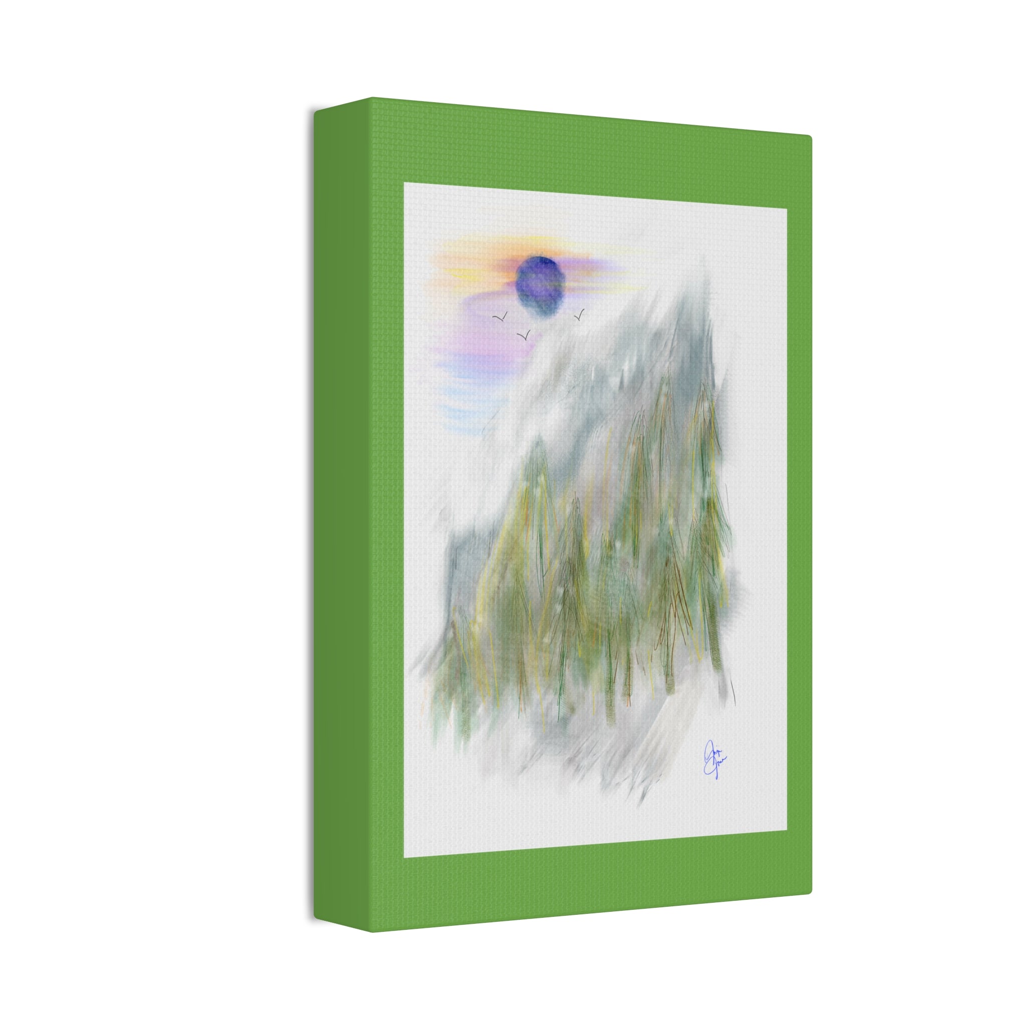 Mountain Mist Canvas Print — Green Stretched Wall Art