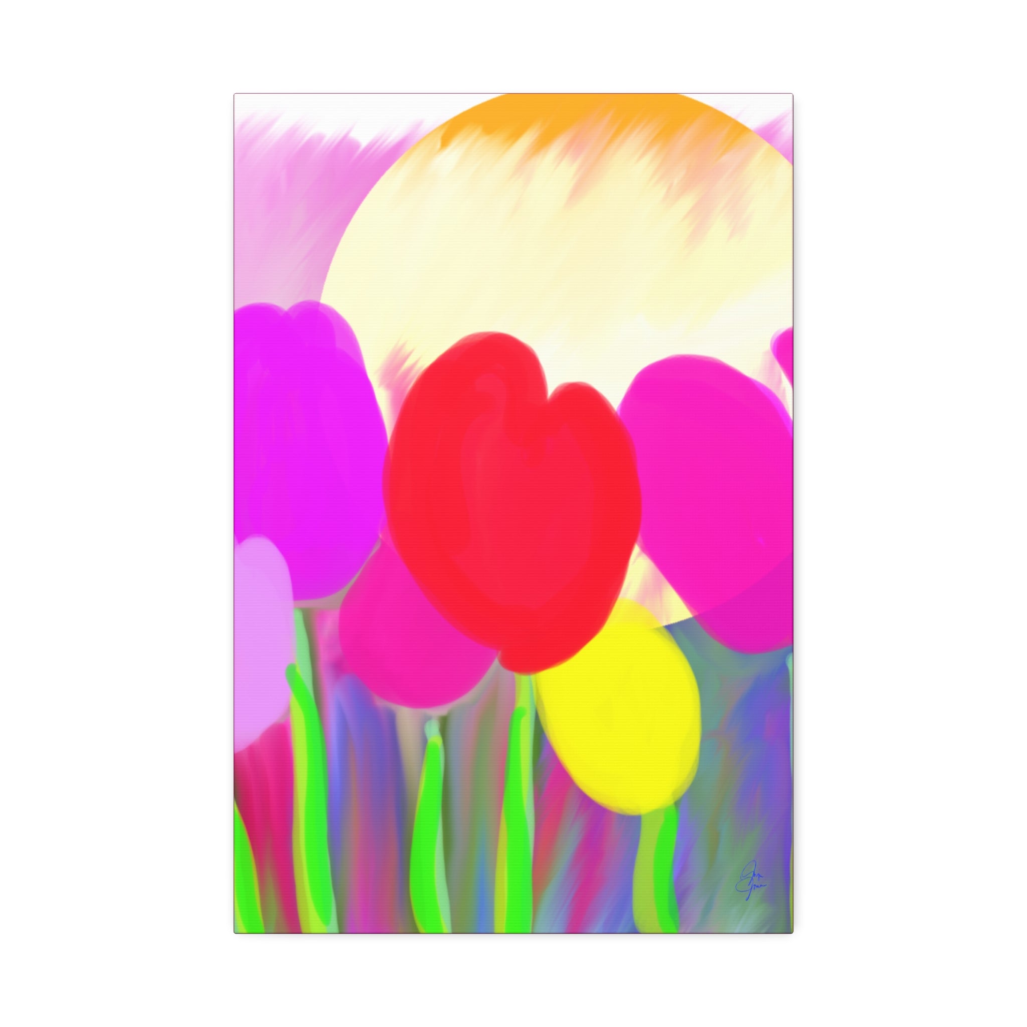 Bright Tulip Canvas Wall Art — Colorful Heart Flowers Stretched Canvas