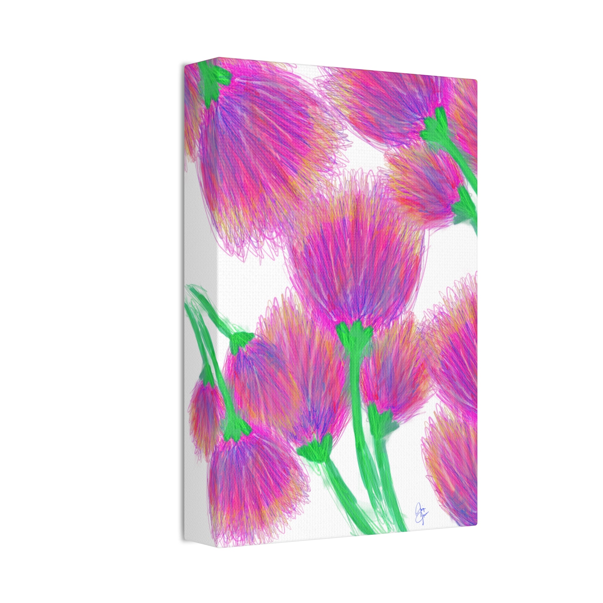 Floral Burst Canvas Print — Vibrant Pink Thistles Stretched Wall Art