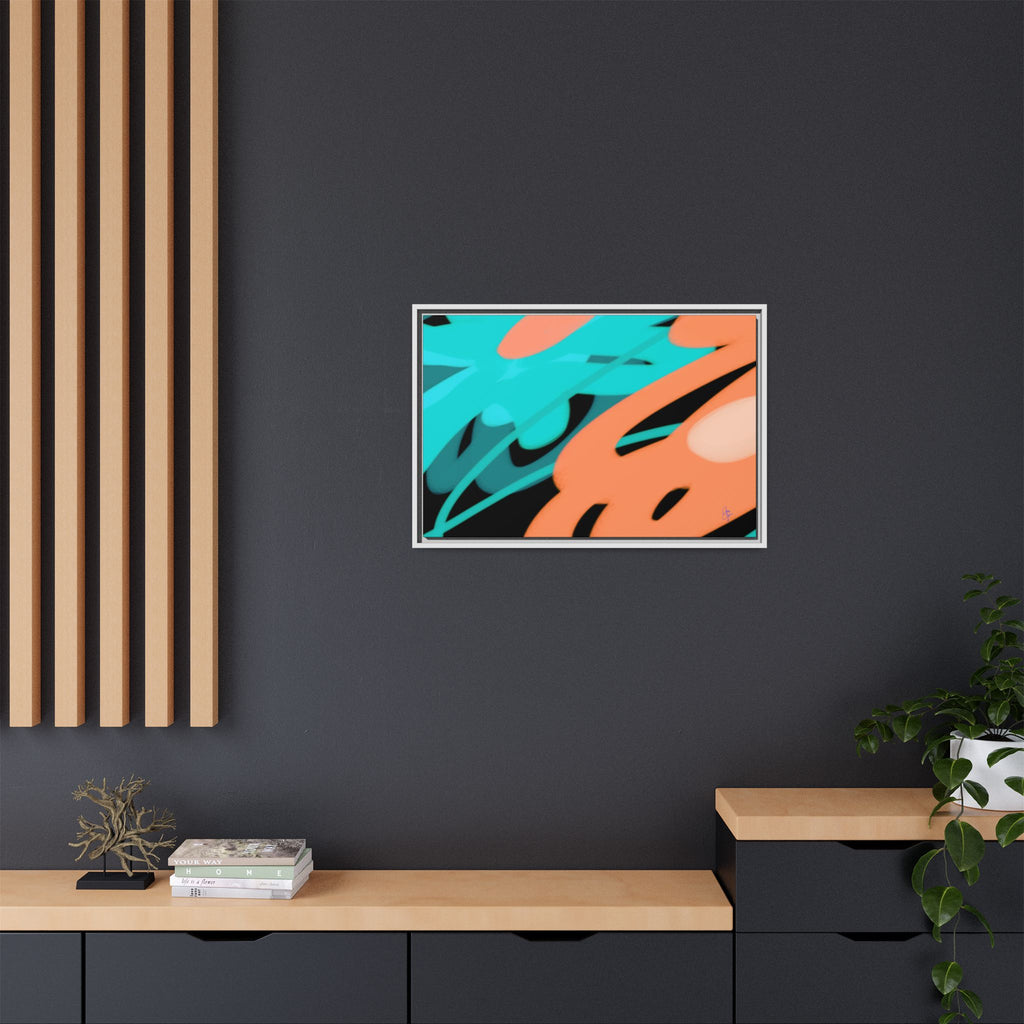 Abstract Teal & Coral Splash Framed Canvas