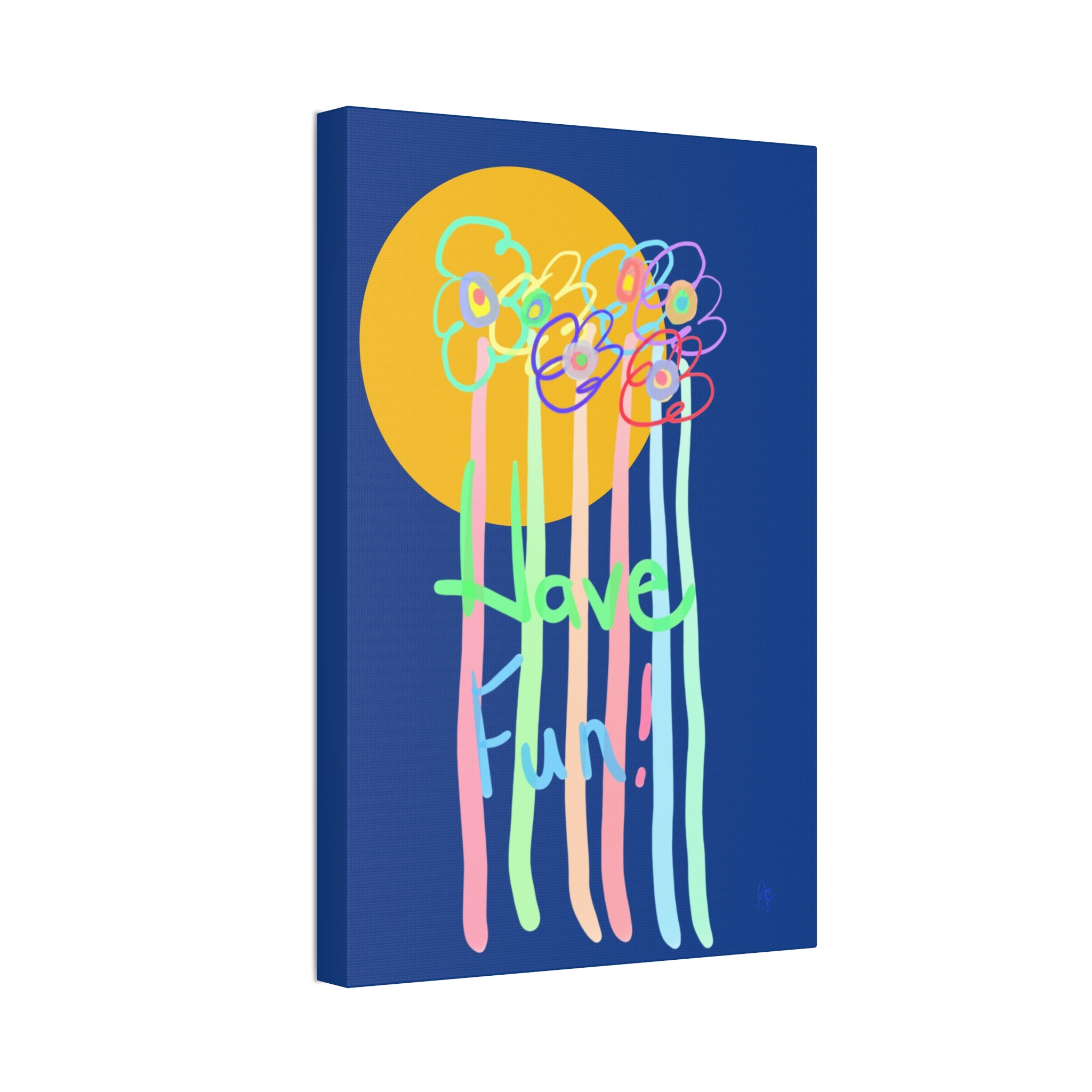 Have Fun Floral Canvas Art — Bright Green Stretched Wall Decor