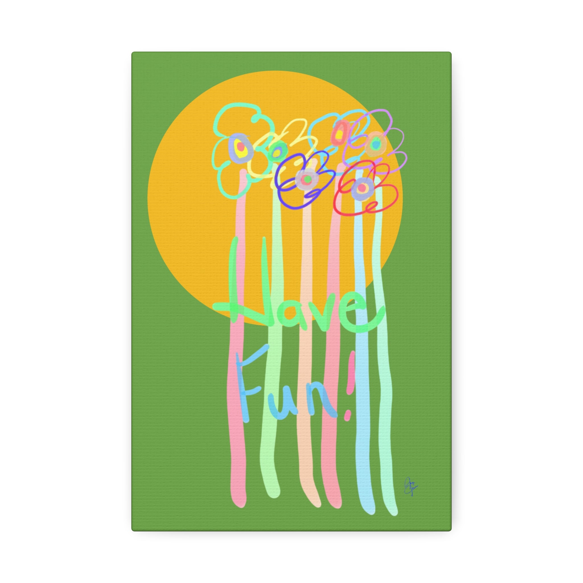 Have Fun Floral Canvas Art — Bright Green Stretched Wall Decor