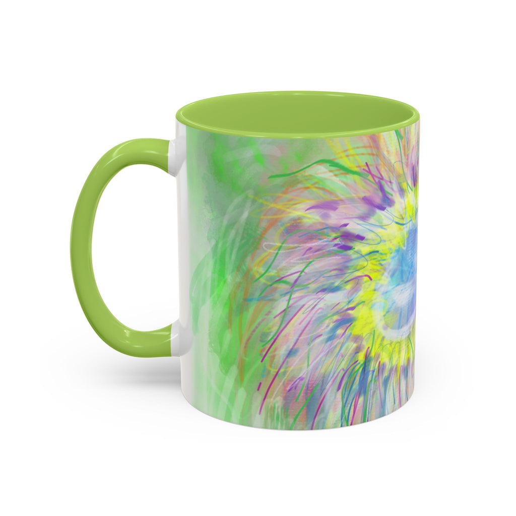 Colorful Sunflower Accent Coffee Mug — Pink Inner Artistic Floral Design (11/15 oz)