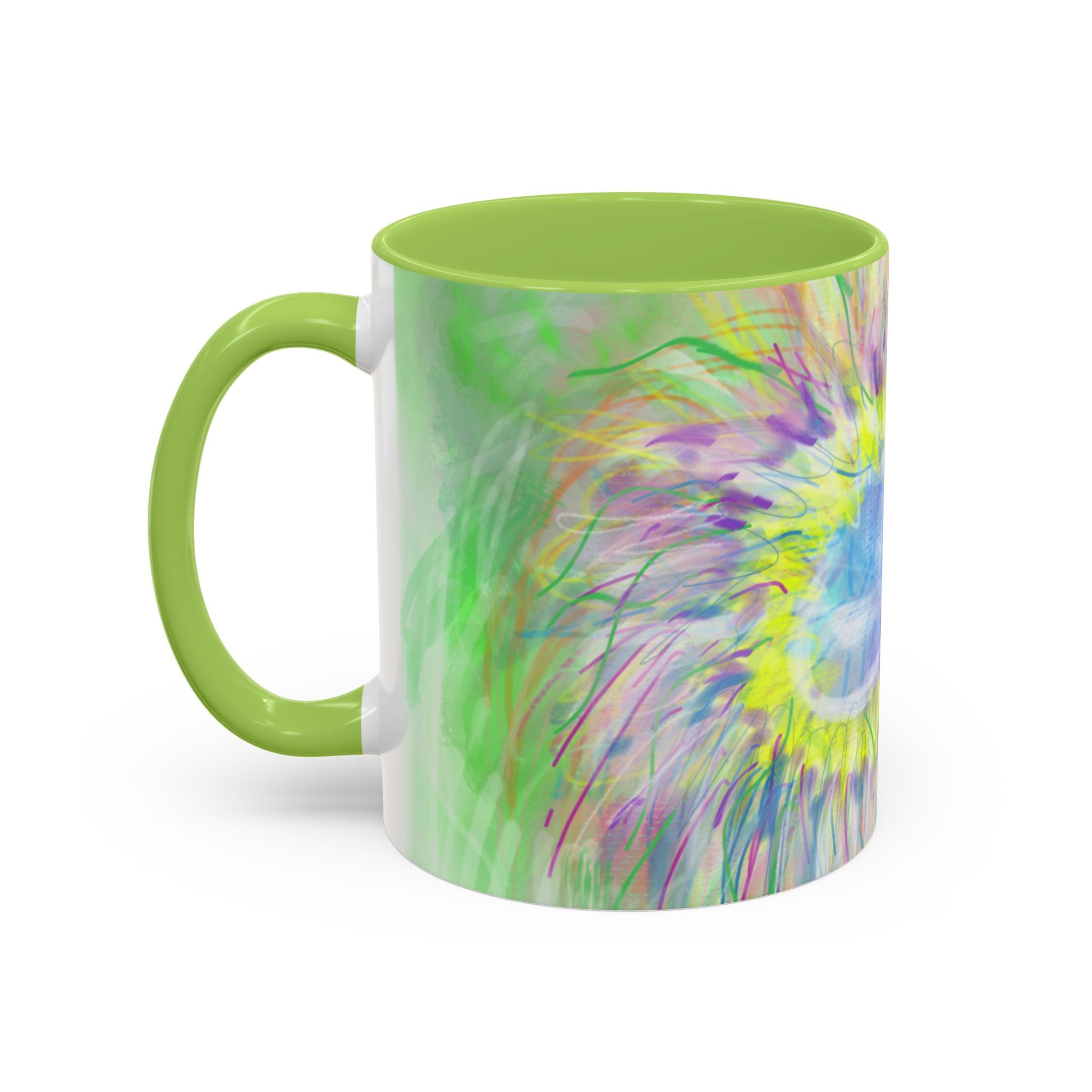 Colorful Sunflower Accent Coffee Mug — Pink Inner Artistic Floral Design (11/15 oz)
