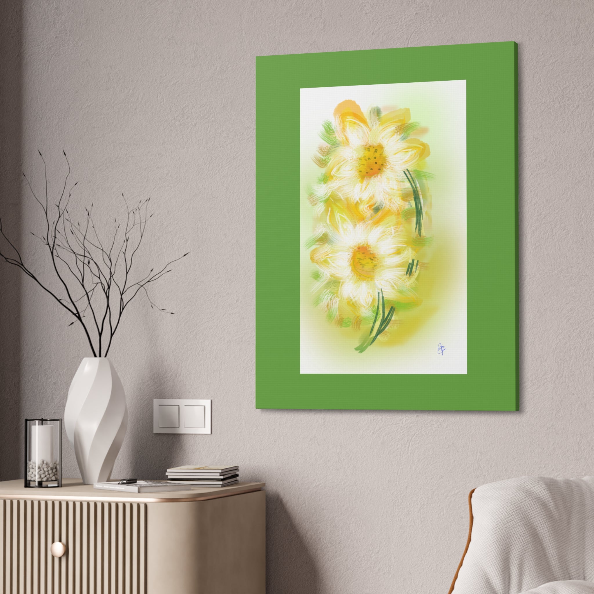 Yellow Daisy Floral Canvas Print – Stretched 1.5" Edge Art