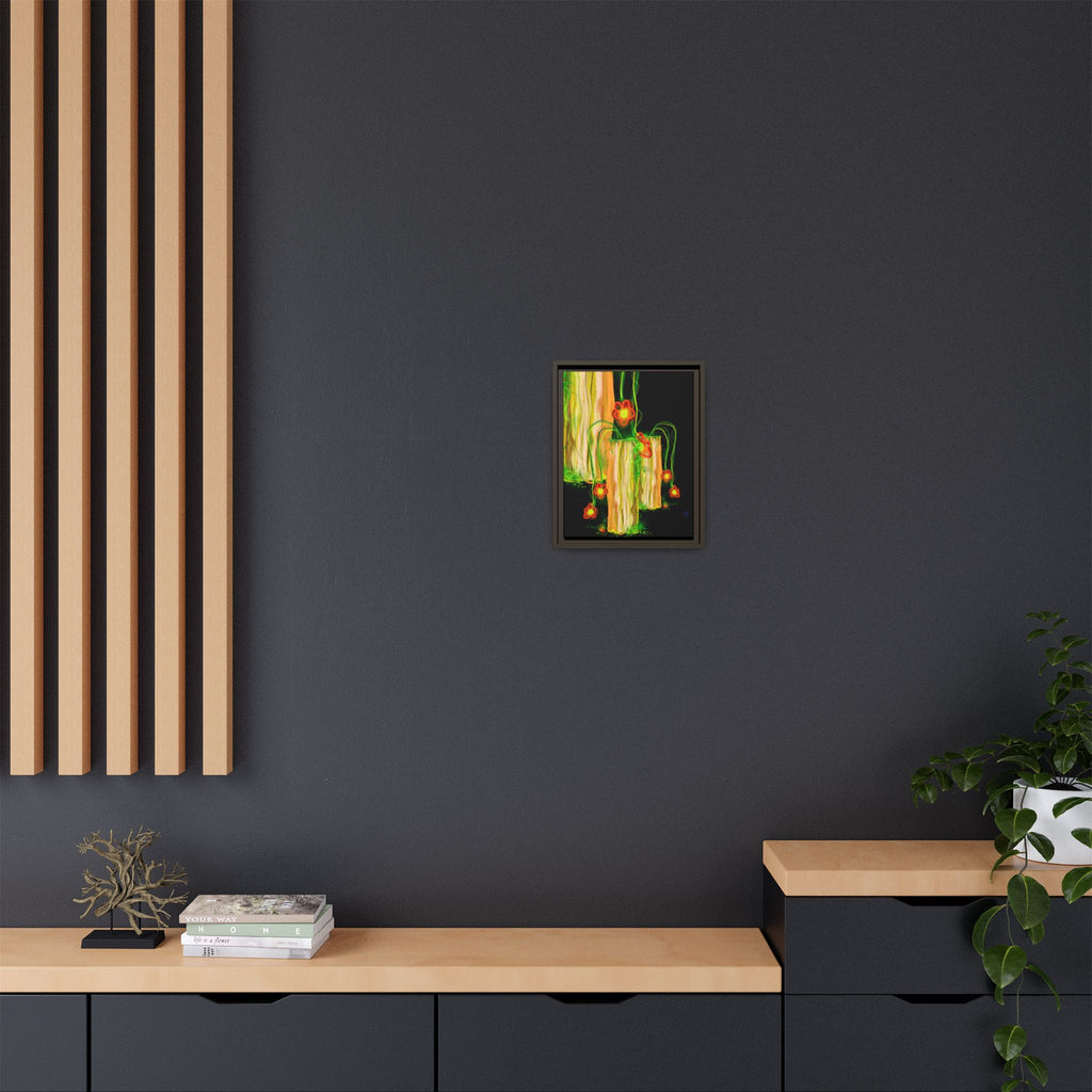 Framed Matte Canvas Print — Neon Floral Candlelight Art