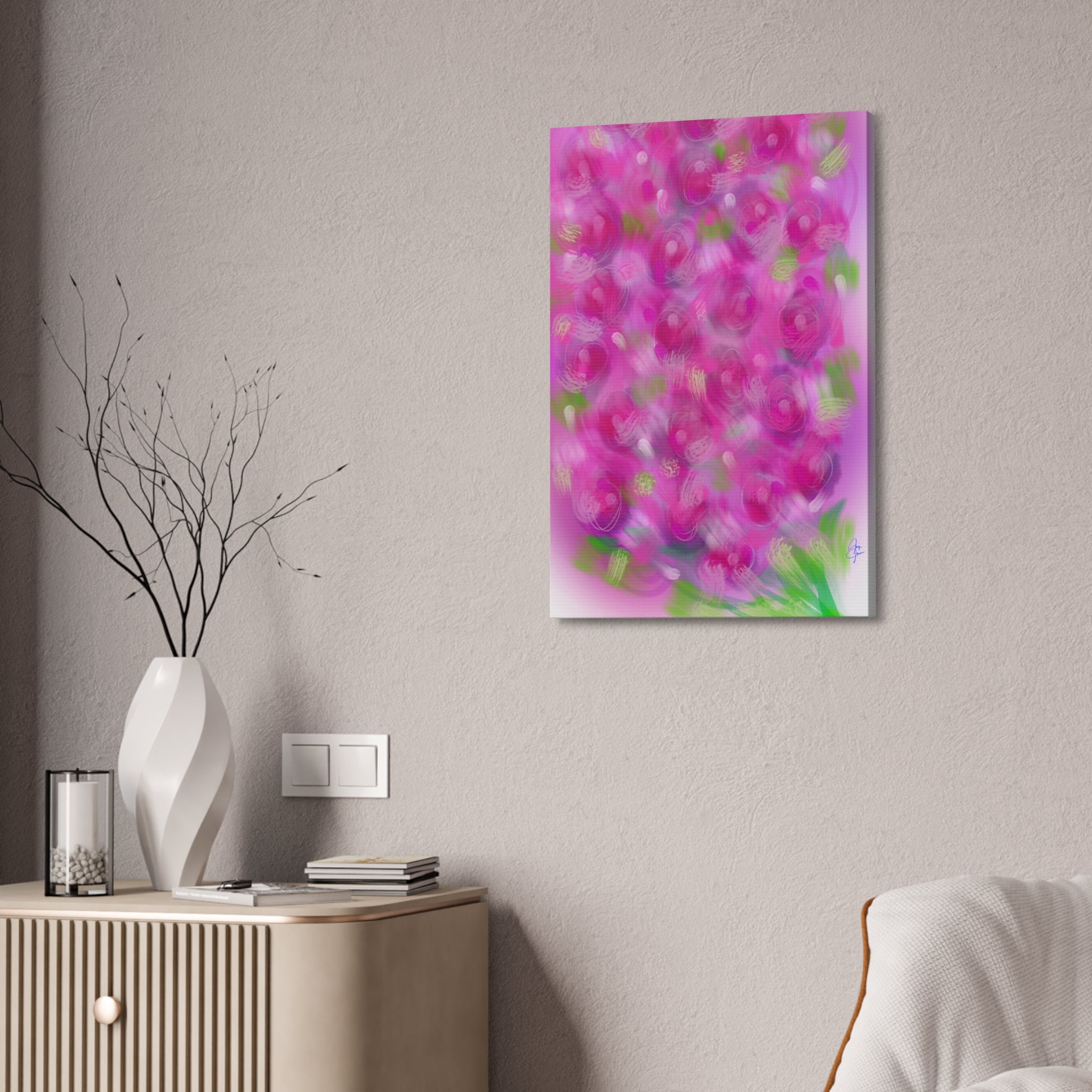 Pink Floral Abstract Canvas Print — Stretched 1.5" Wall Art