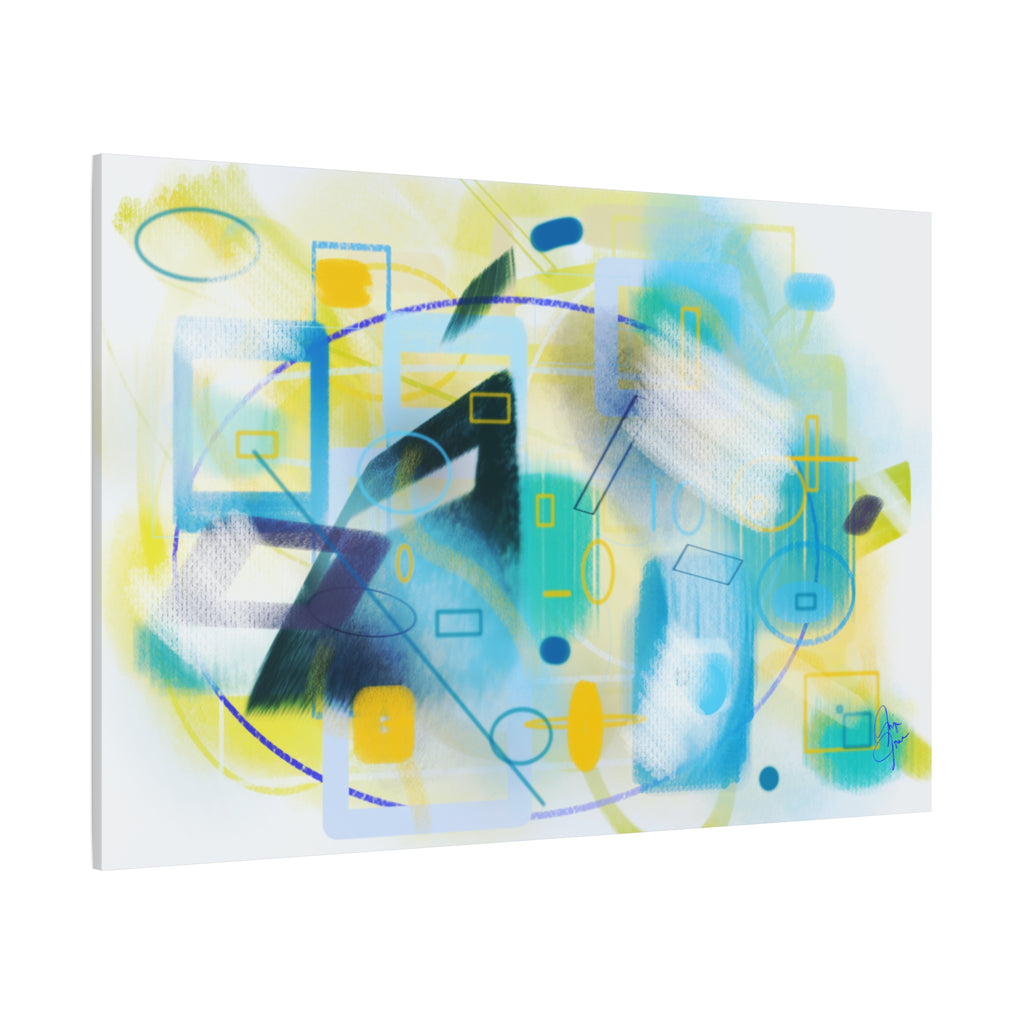 Abstract Blue & Yellow Geometry Canvas Print — Modern Stretched Wall Art