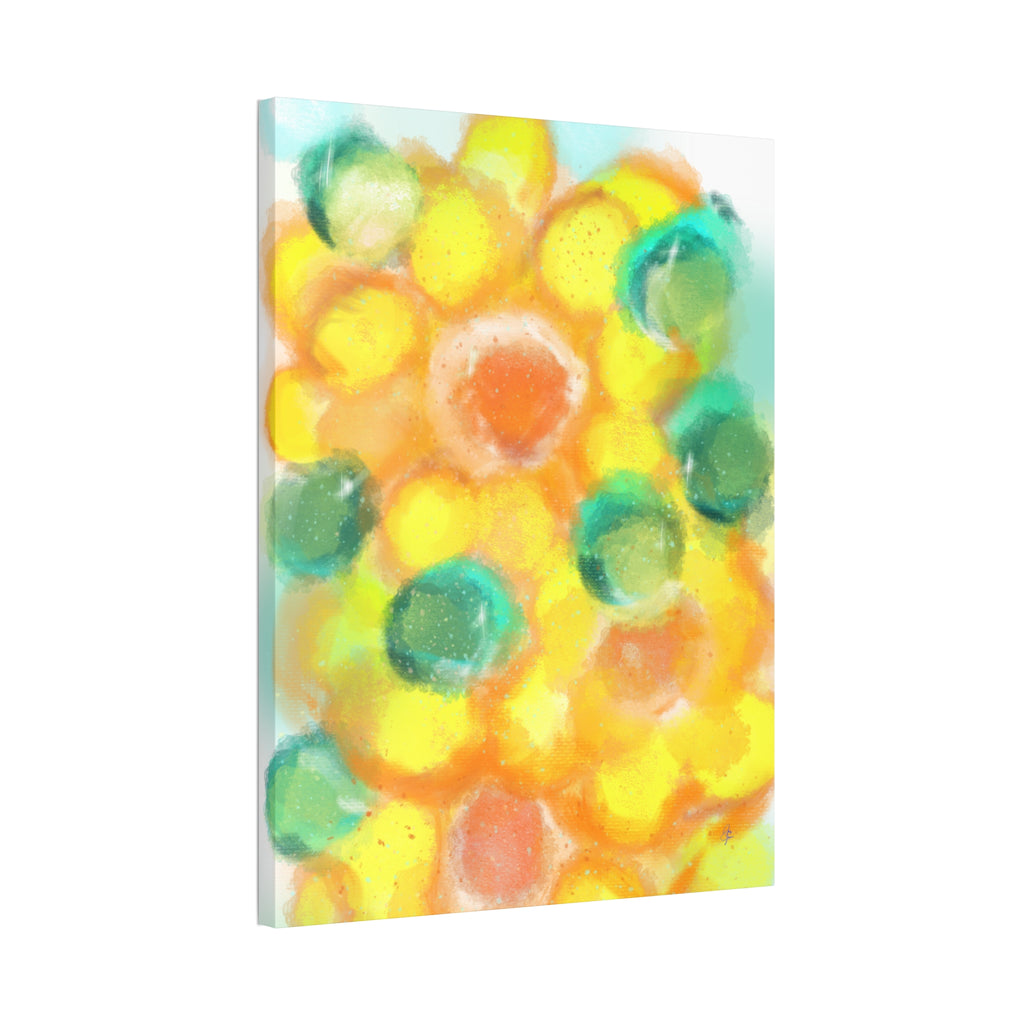 Abstract Sunshine Circles Canvas Art – Vibrant Yellow & Teal Stretched Wall Decor