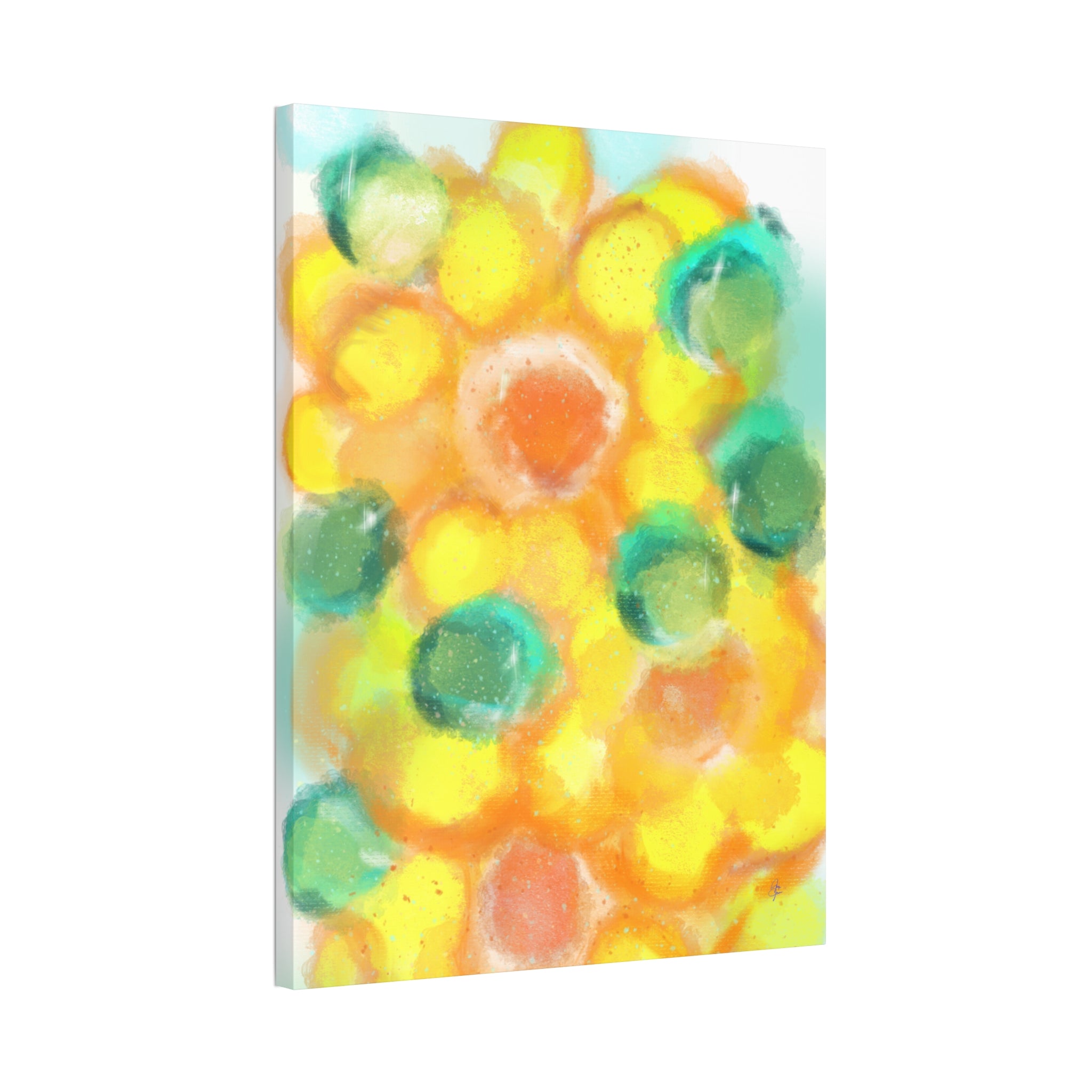 Abstract Sunshine Circles Canvas Art – Vibrant Yellow & Teal Stretched Wall Decor