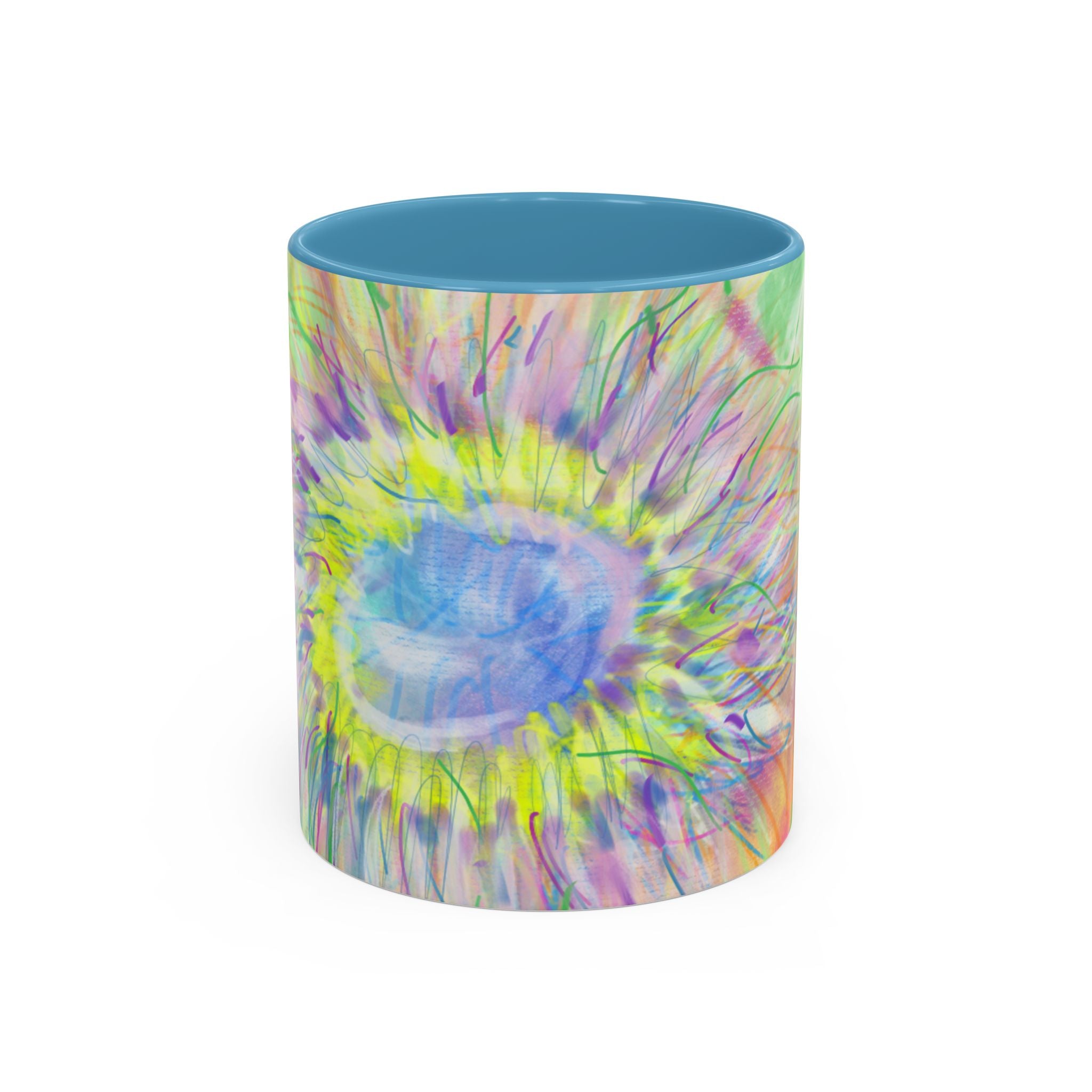 Colorful Sunflower Accent Coffee Mug — Pink Inner Artistic Floral Design (11/15 oz)