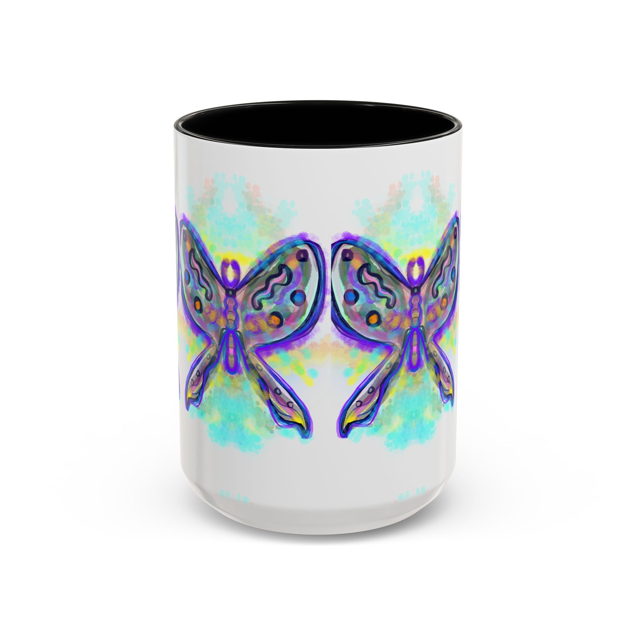 Butterfly Accent Coffee Mug — Colorful Watercolor Butterfly Design (11/15oz)