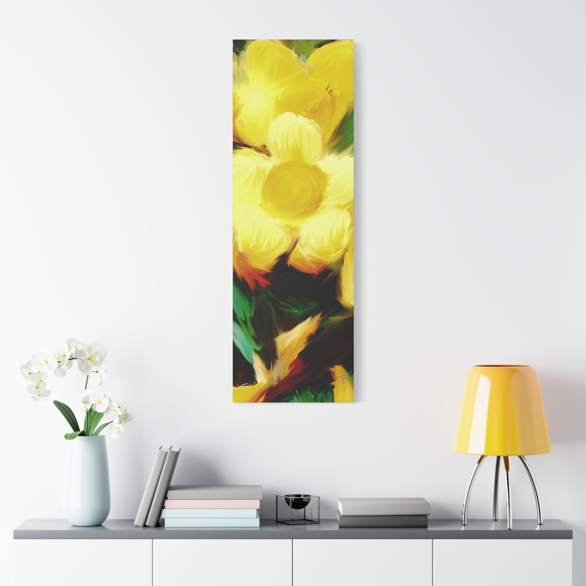Yellow Floral Canvas Wall Art – Bright Sunflower-Style Painting, Matte Stretched Print