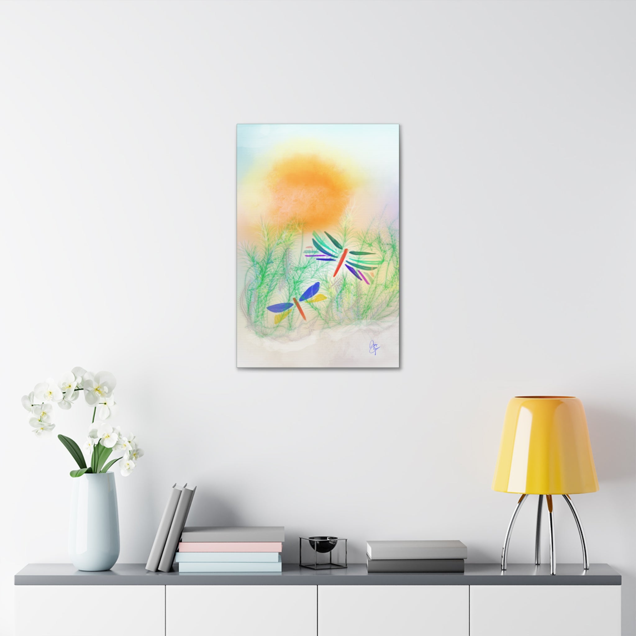 Dragonfly Meadow Canvas Art – Colorful Stretched Wall Decor (1.5" Depth)