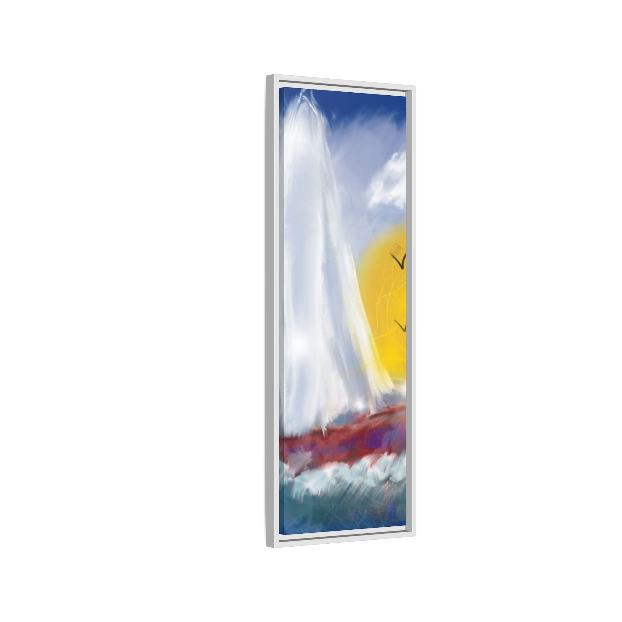 Sailboat Sunset Matte Framed Canvas Print — Coastal Seascape Wall Art