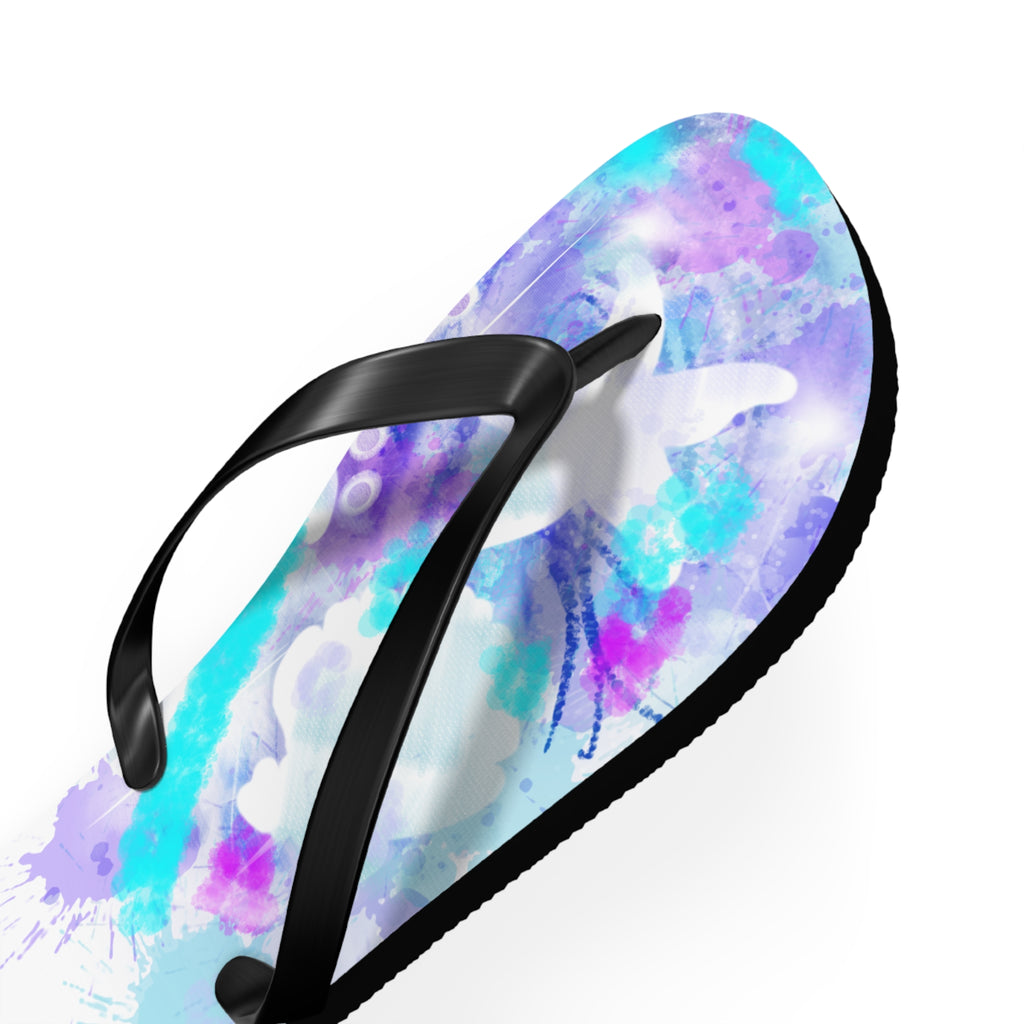Watercolor Tie-Dye Flip Flops — Turquoise & Purple Beach Sandals