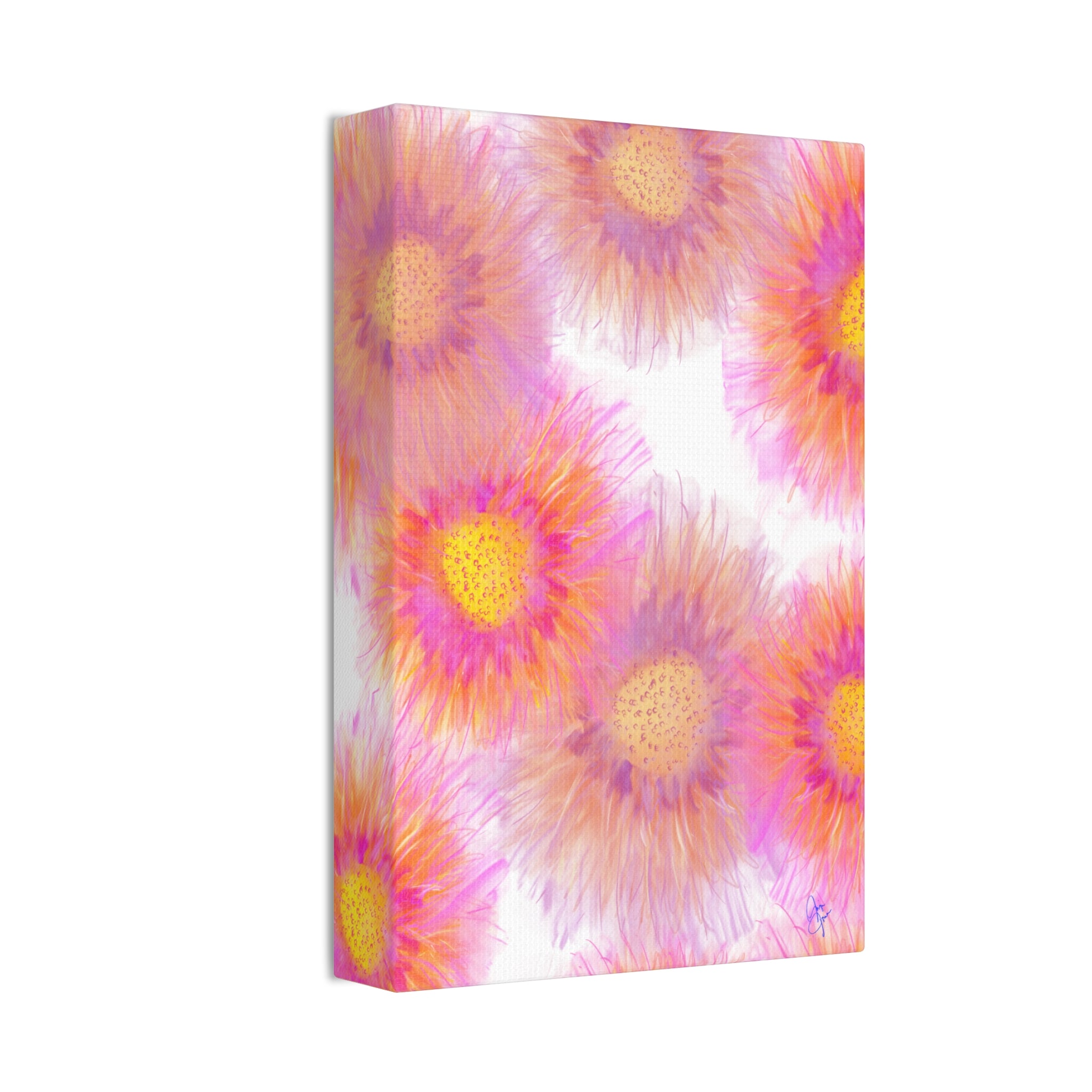 Sunburst Floral Canvas Wall Art — Pink & Yellow Abstract Sunflower Print