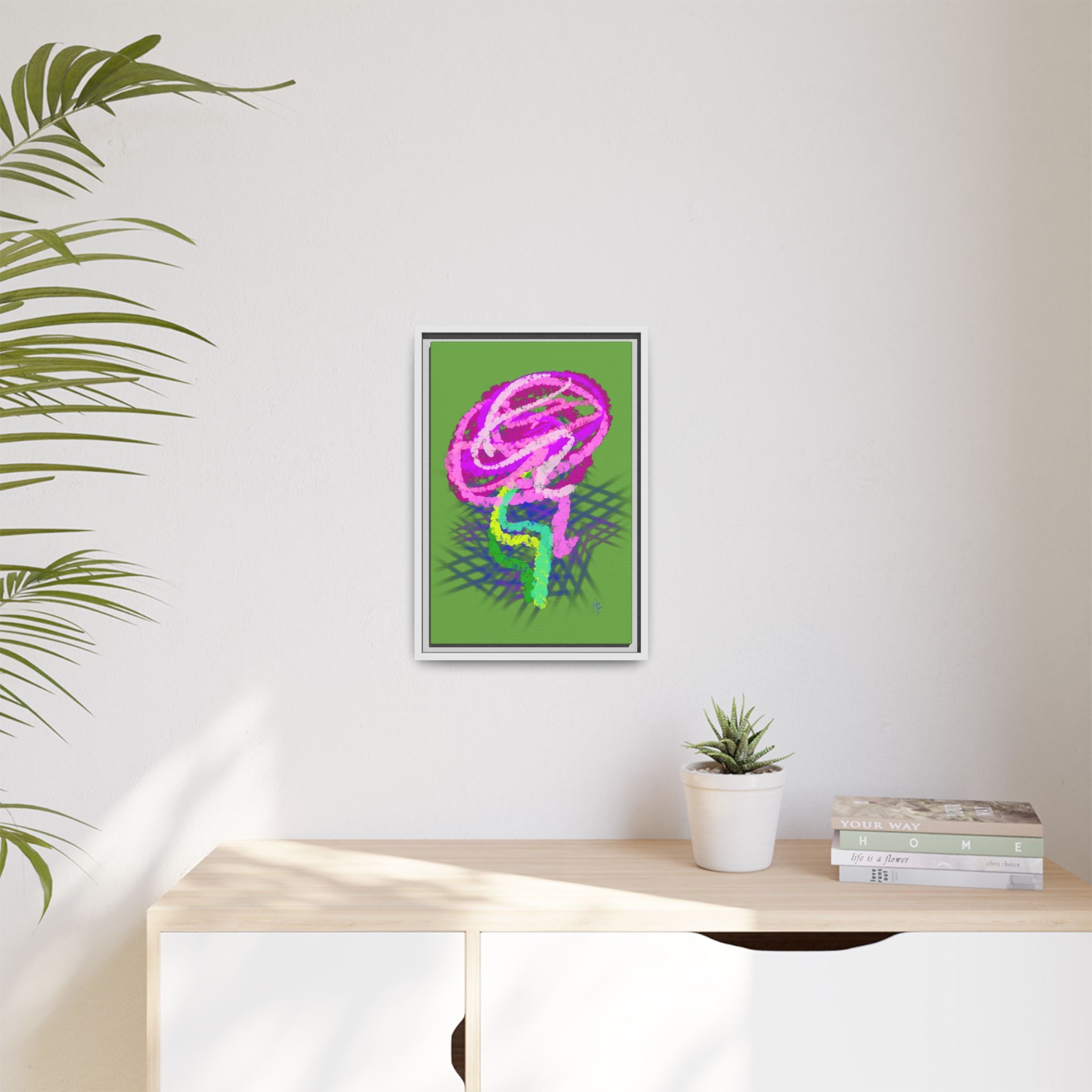 Framed Matte Canvas - Neon Rose Abstract Wall Art