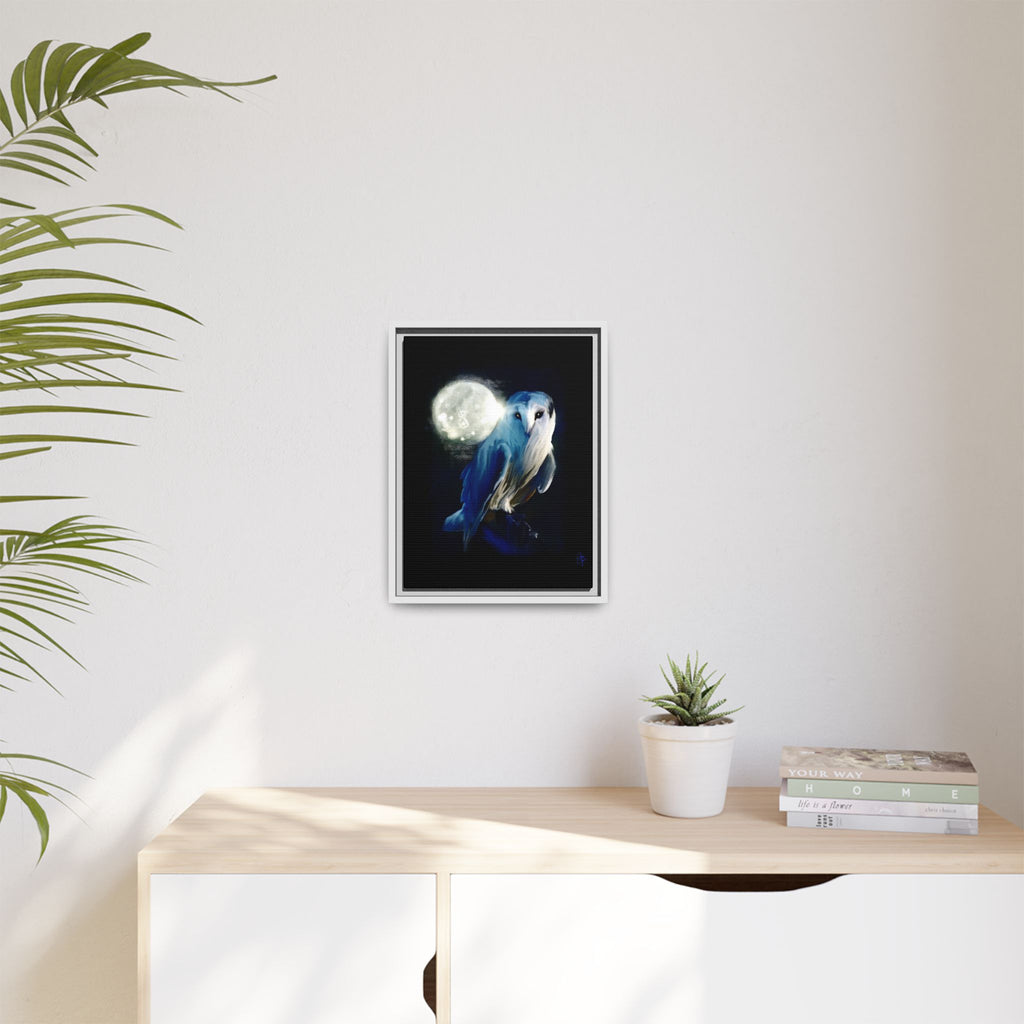 Moonlight Owl Matte Framed Canvas — Mystical Blue Owl Wall Art